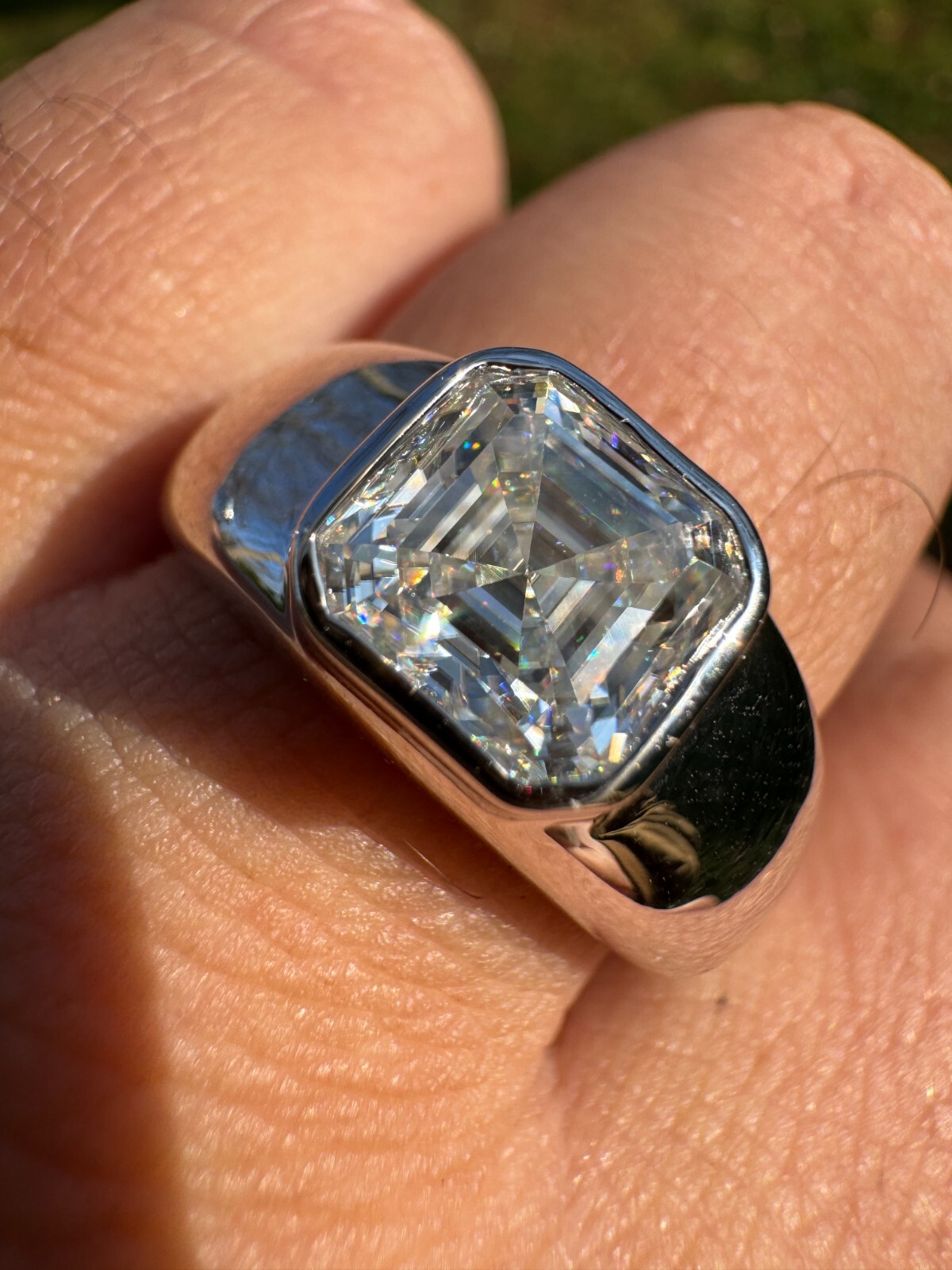 3ct MOISSANITE Asscher Cut Big Solitaire Men’s Real Solid 925 Silver Ring Pinky