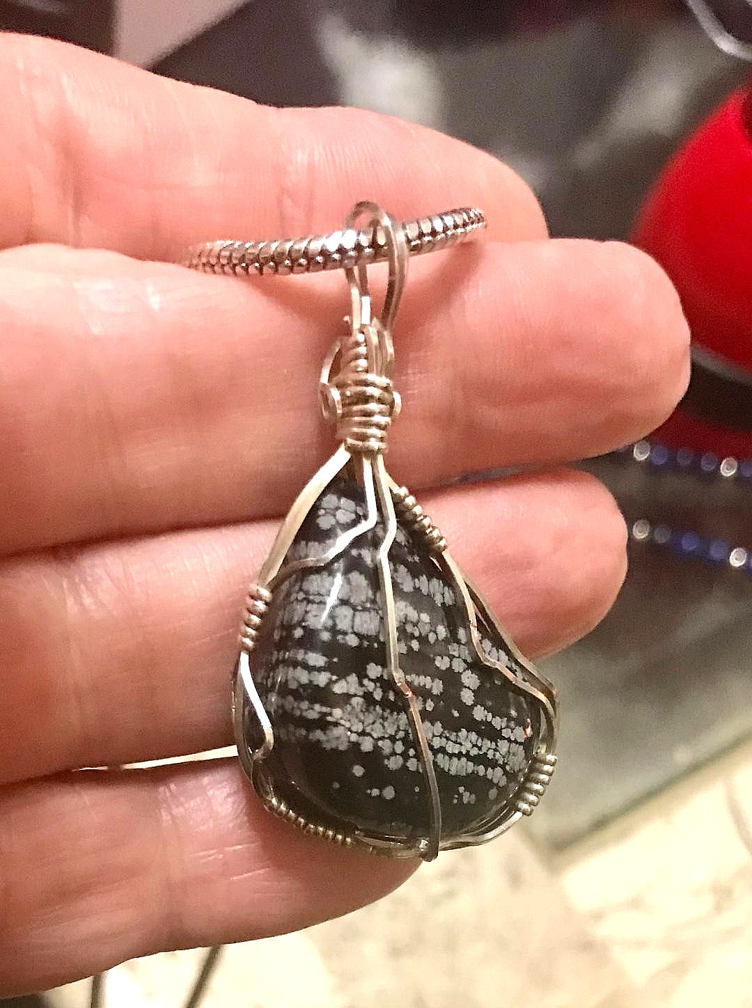 Obsidian Balance Grounding Pendant Necklace Sterling Snake Chain 18”