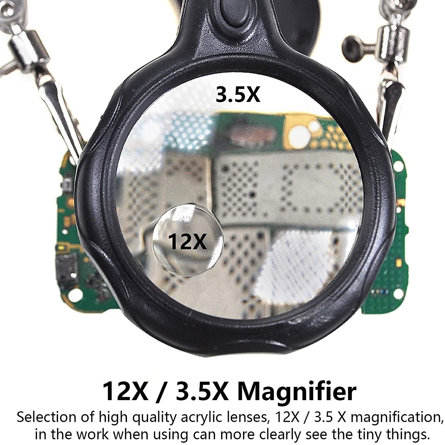 3.5X12X Helping Hands Soldering Station with LED Light & Alligator Clips – Magni