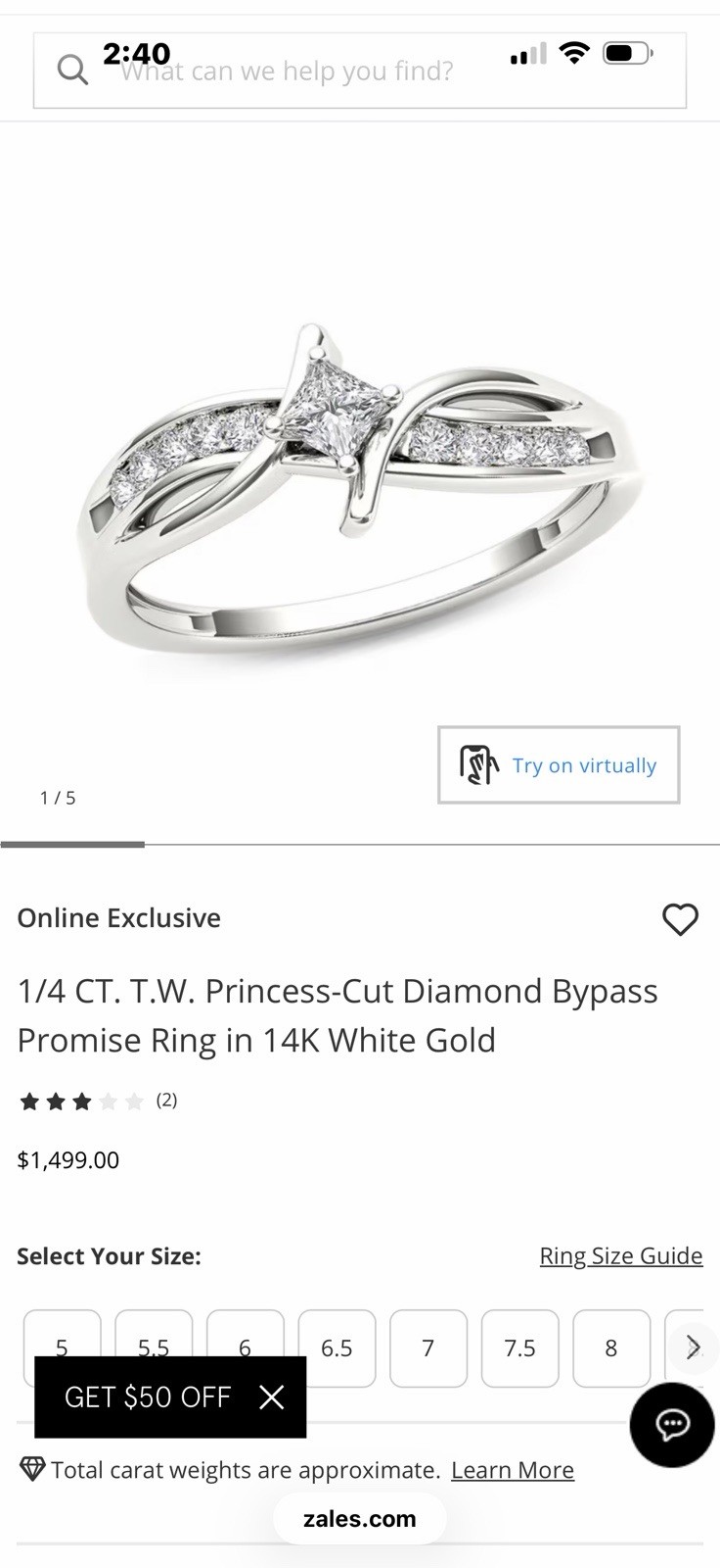 14 Karat White Gold Engagement Ring 1/4 Karat Diamond