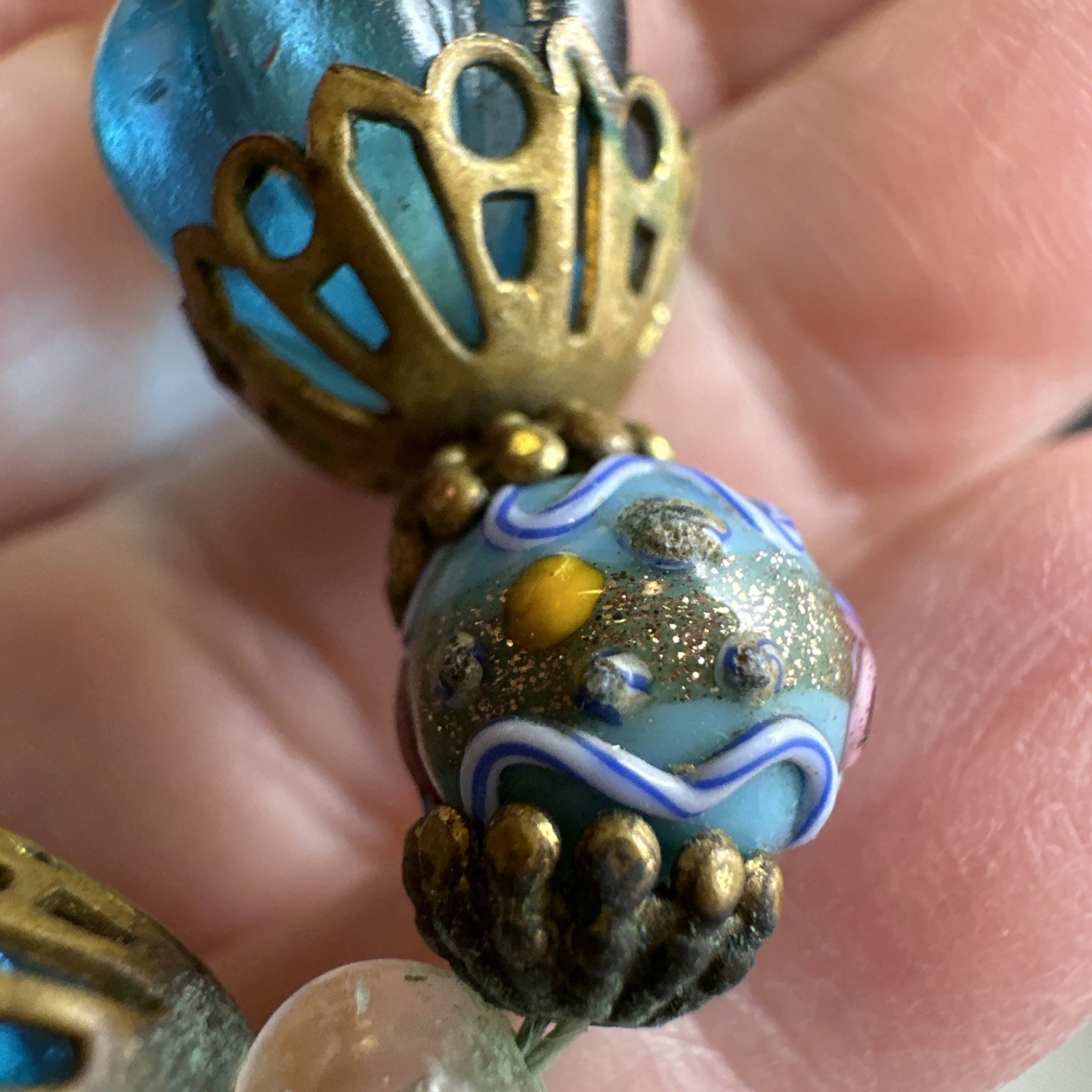 15 Inch Antique Blue Glass Wedding Cake Murano 15 Inch Necklace