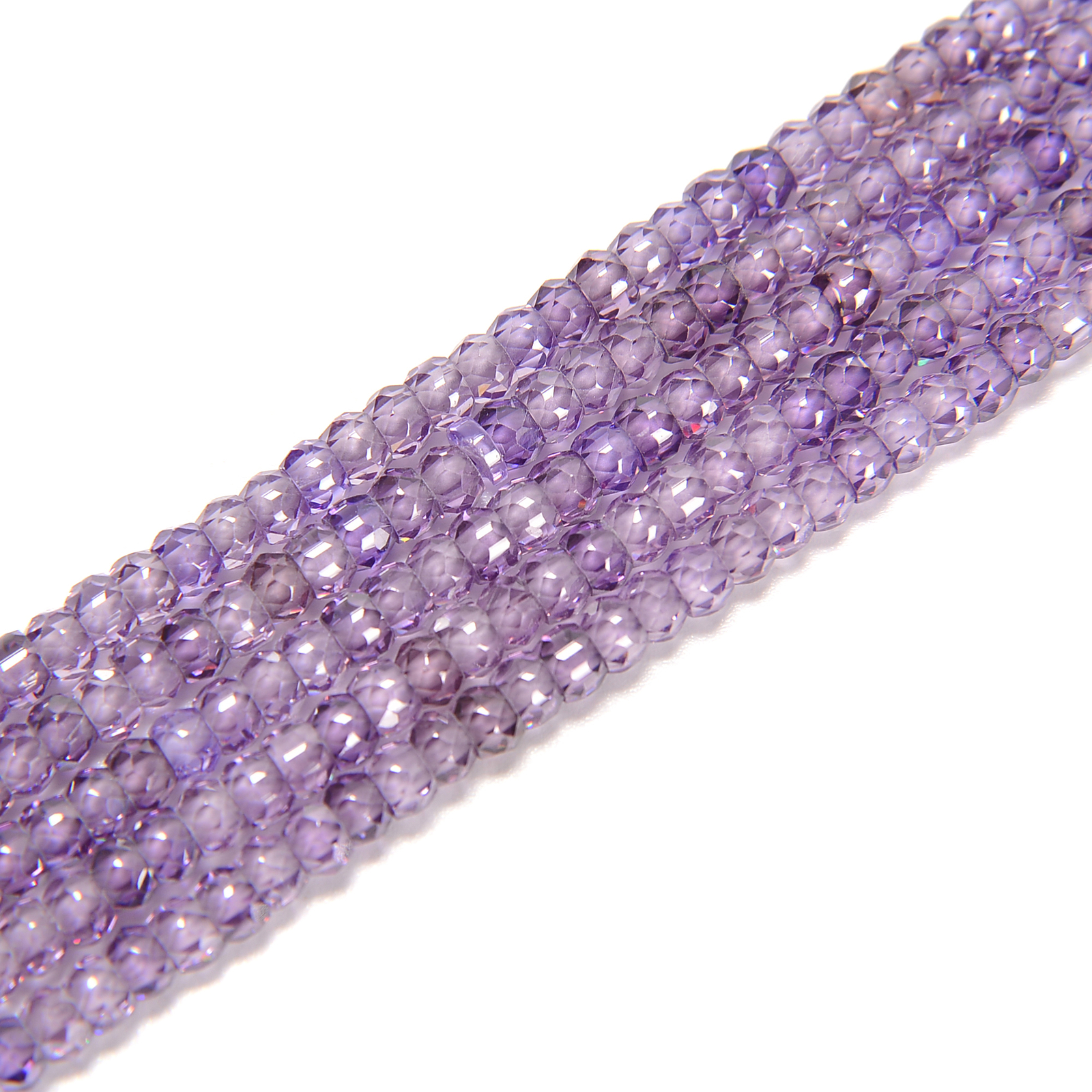 Purple Cubic Zirconia Faceted Rondelle Beads Size 2x3mm 15.5” Strand