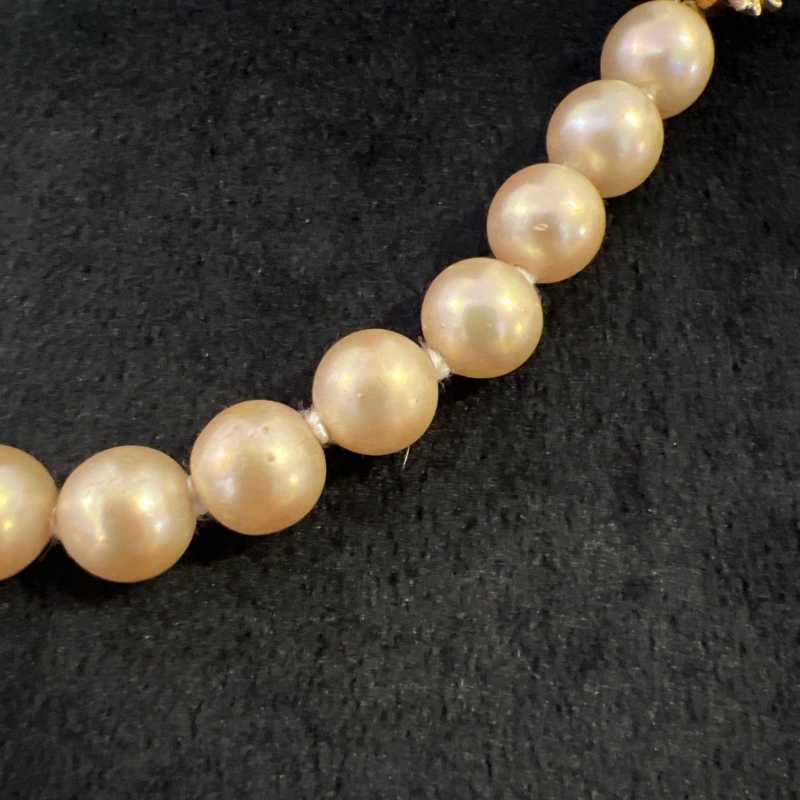 Vintage Champagne Cream Faux Pearl Hand Tied Choker Necklace 19 in Long Heavy