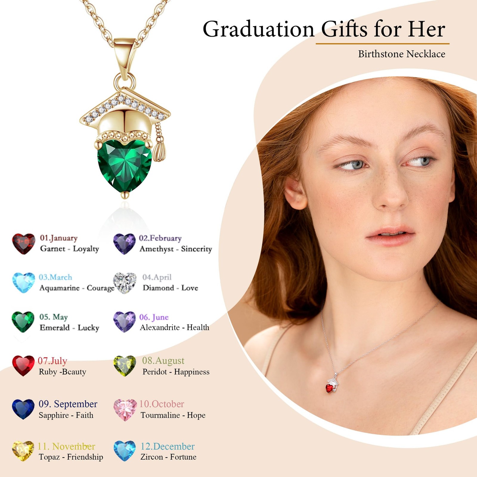 2026 Graduation Gift Birthstone Necklace Gold High School College Jewelry