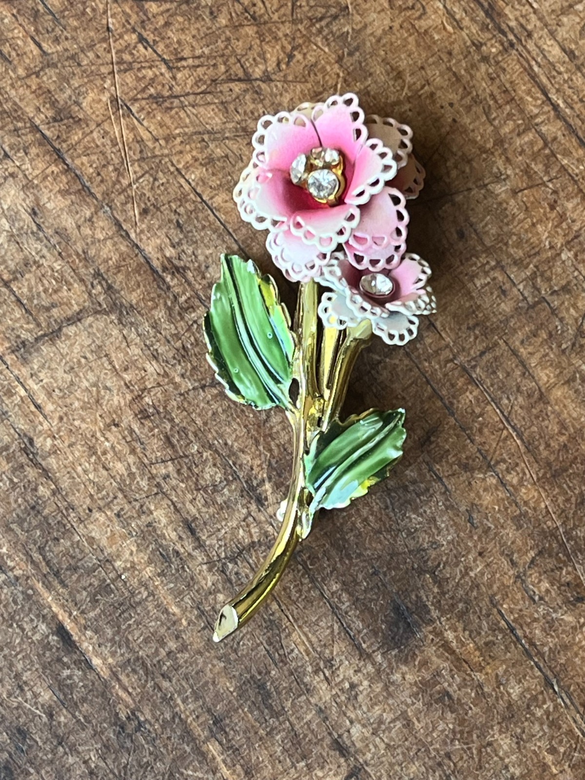 Vintage Flower Brooch Lot #2, 10 Pieces, Enamel, Metal, Rhinestone, Ceramic