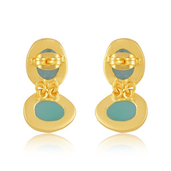 Double Stone Stud Earrings Gold Plated Unshape Stud In Amazonite & Green Onyx