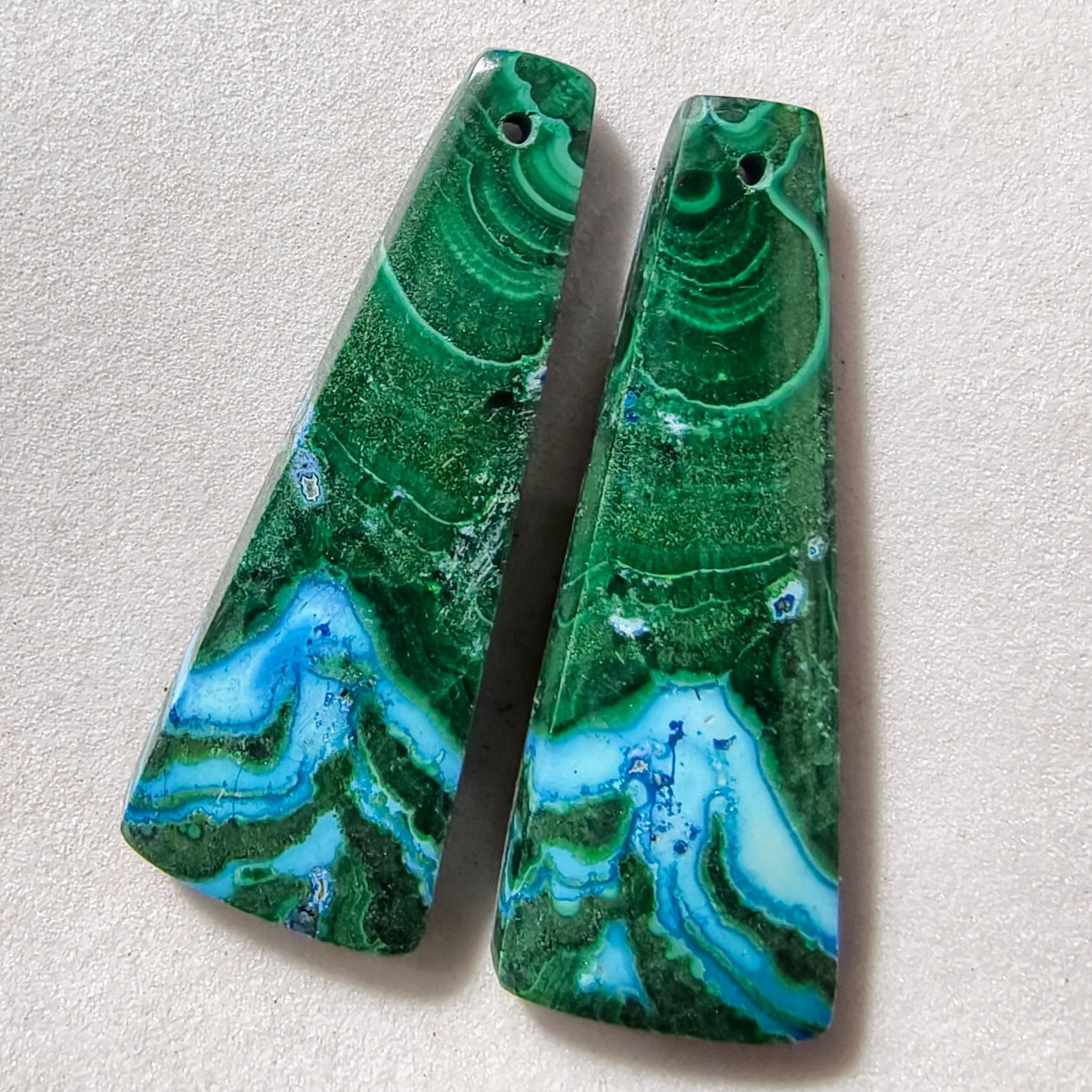 47 Cts Natural Chrysocolla Malachite Drilled Pair Cabochon Gemstone 37 X 13.4 MM