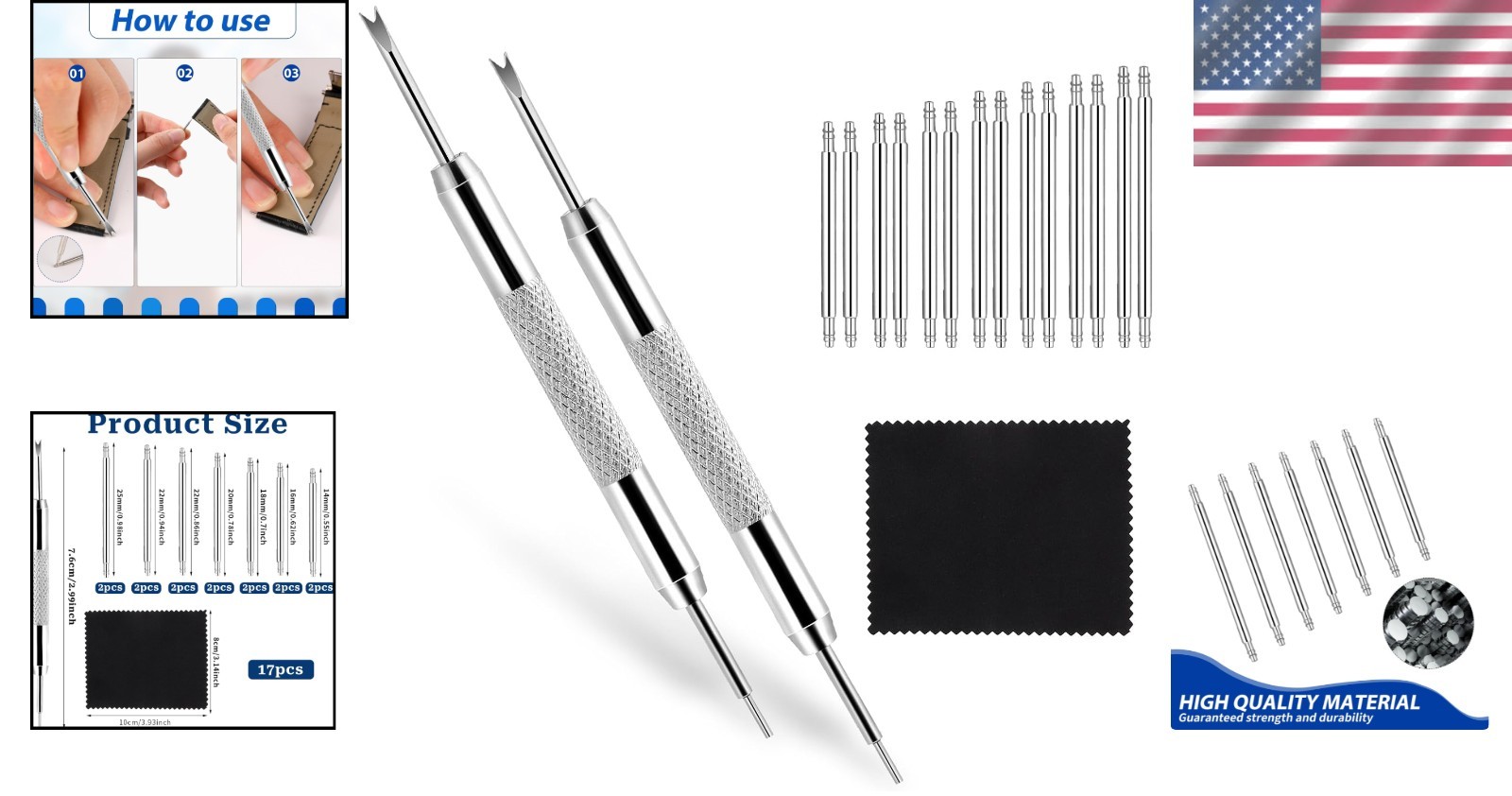 Complete Watch Strap Repair Kit: 16 PCS Stainless Steel Pins & Tools Included