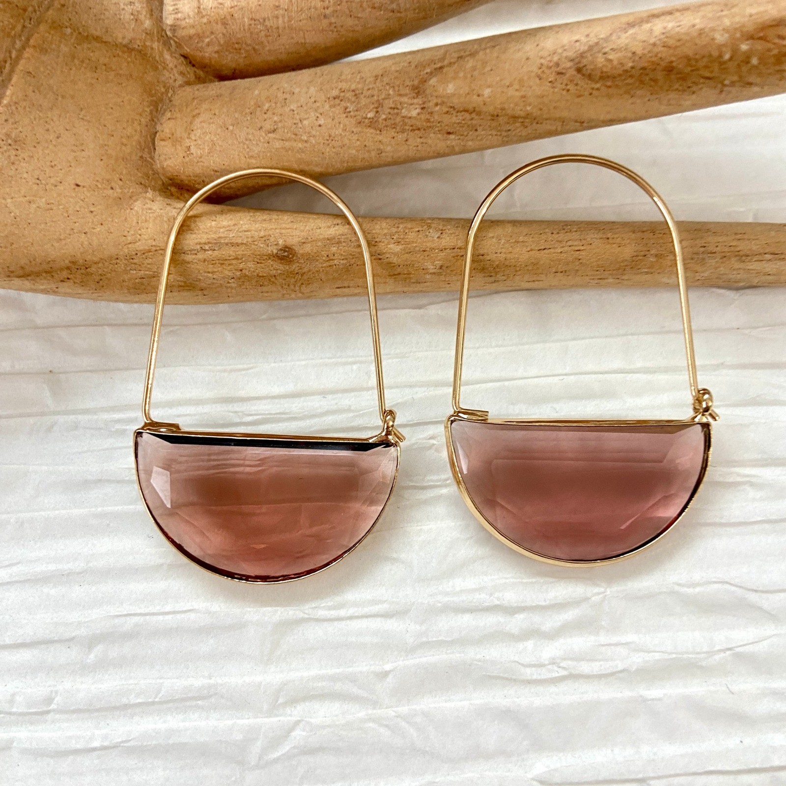 Dusty Purple Crescent Crystal Gold Tone Dangle Drop Earrings