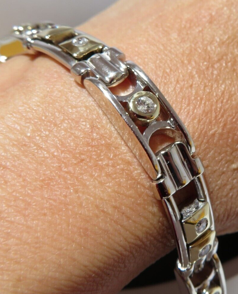 14K 2TONE MEN’S DIAMOND BRACELET 0.90 tcw 8″ LONG 9.21 MM WIDE 42.13gr (AI-2285)