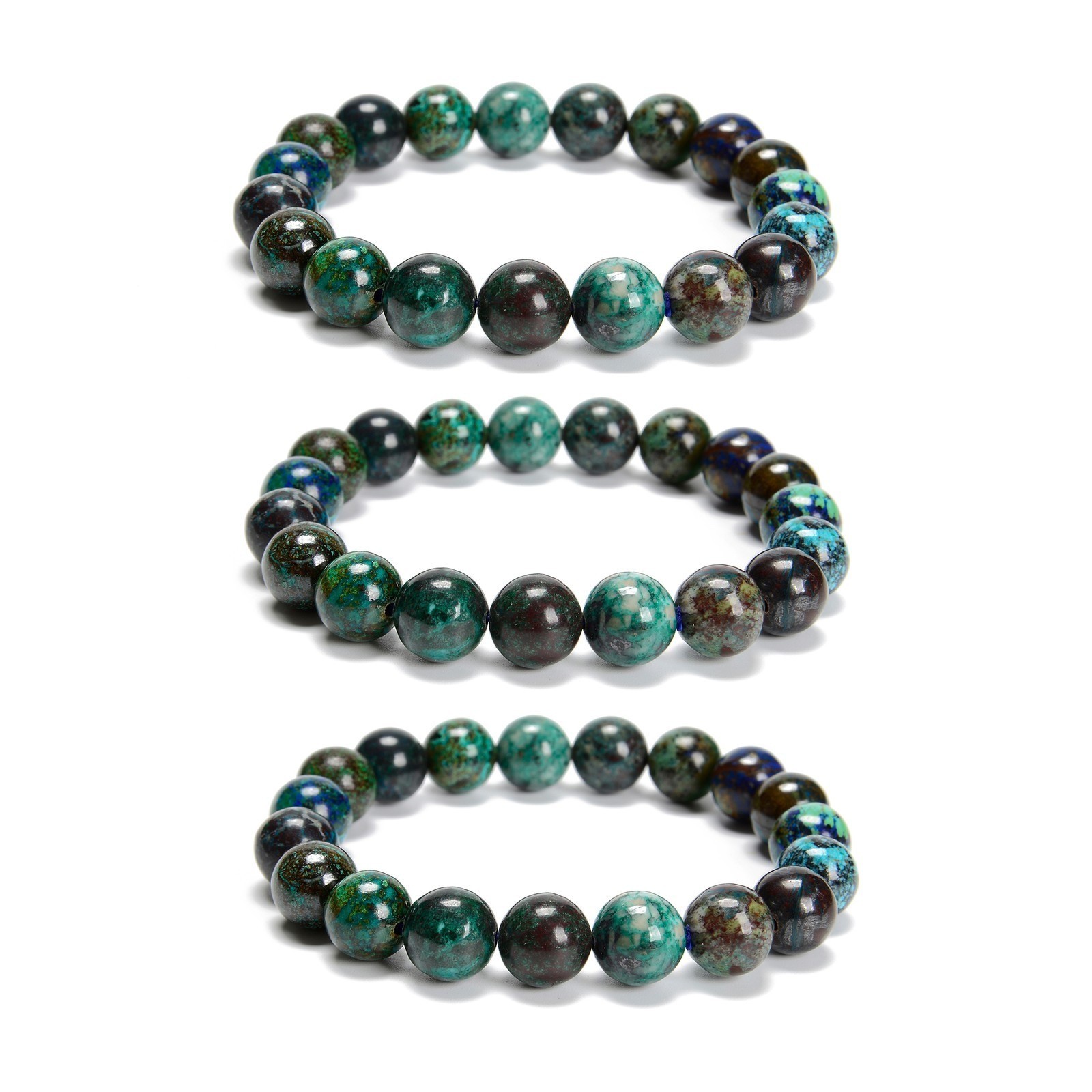 Azurite Malachite Stretchable Bracelet Round Gemstone Beaded Jewelry 8mm