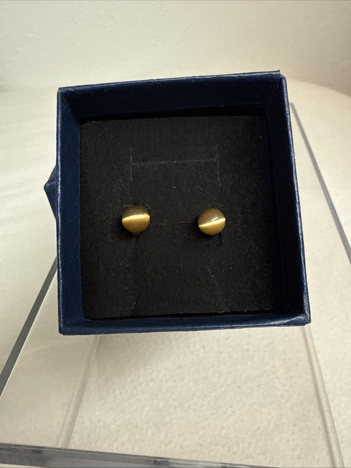 Brown Stone Stud Earrings – Round Minimalist Studs – Gift Box Included