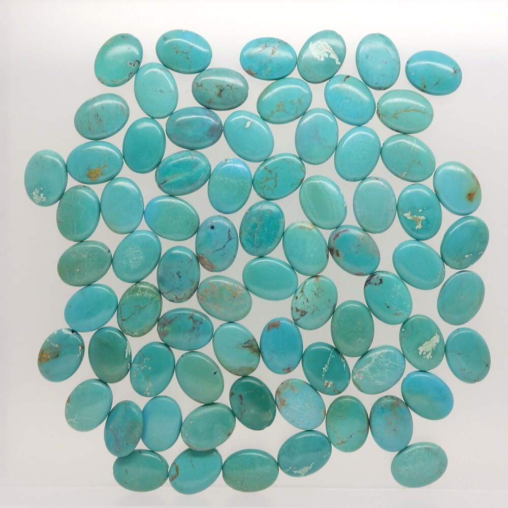 6 Genuine Chinese Turquoise Flat Oval Beads ap. 12mm x 16mm Blue/Green #25147