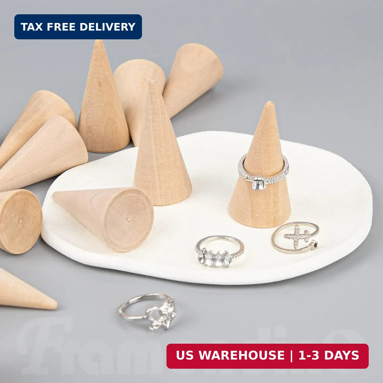 10 Pack Natural Wood Cone Ring HolderJewelry Display Stand Organizer DIY Craft