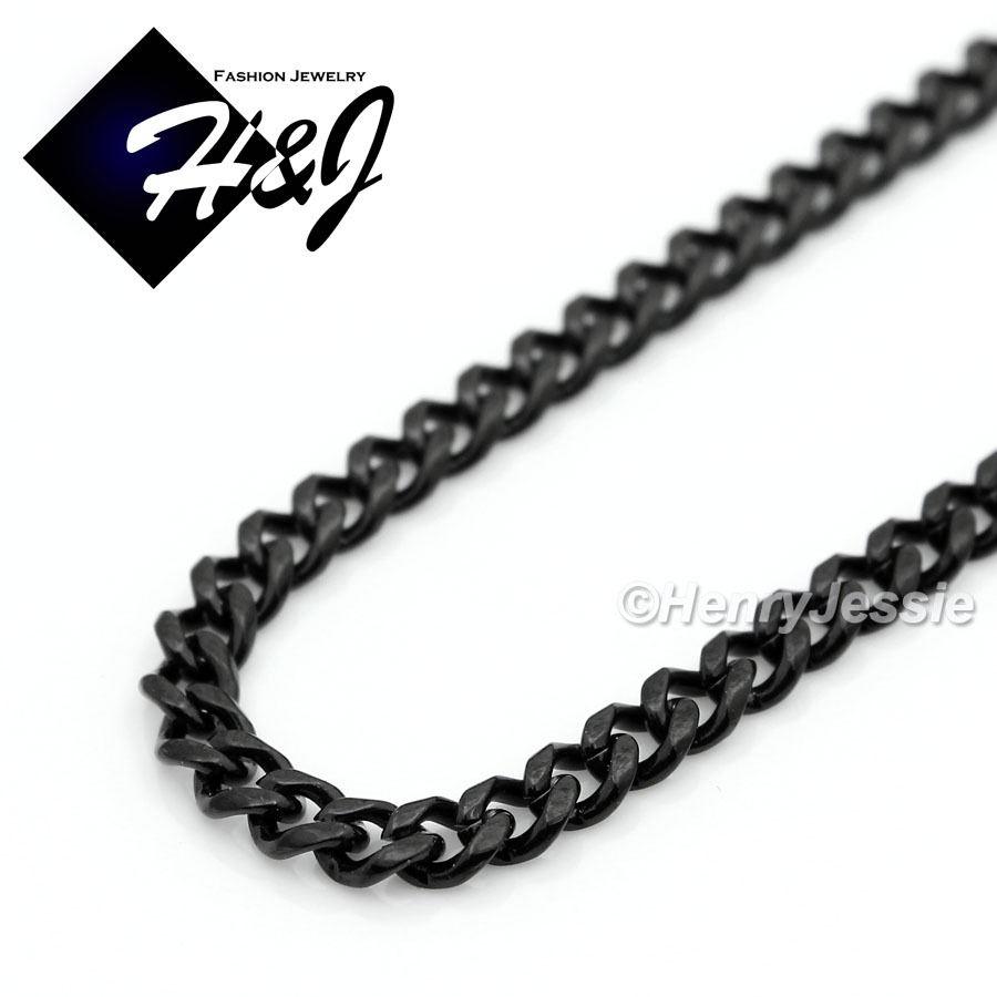 18-36″Stainless Steel 3mm Black Plated Cuban Curb Chain Plain Cross Pendant*P29