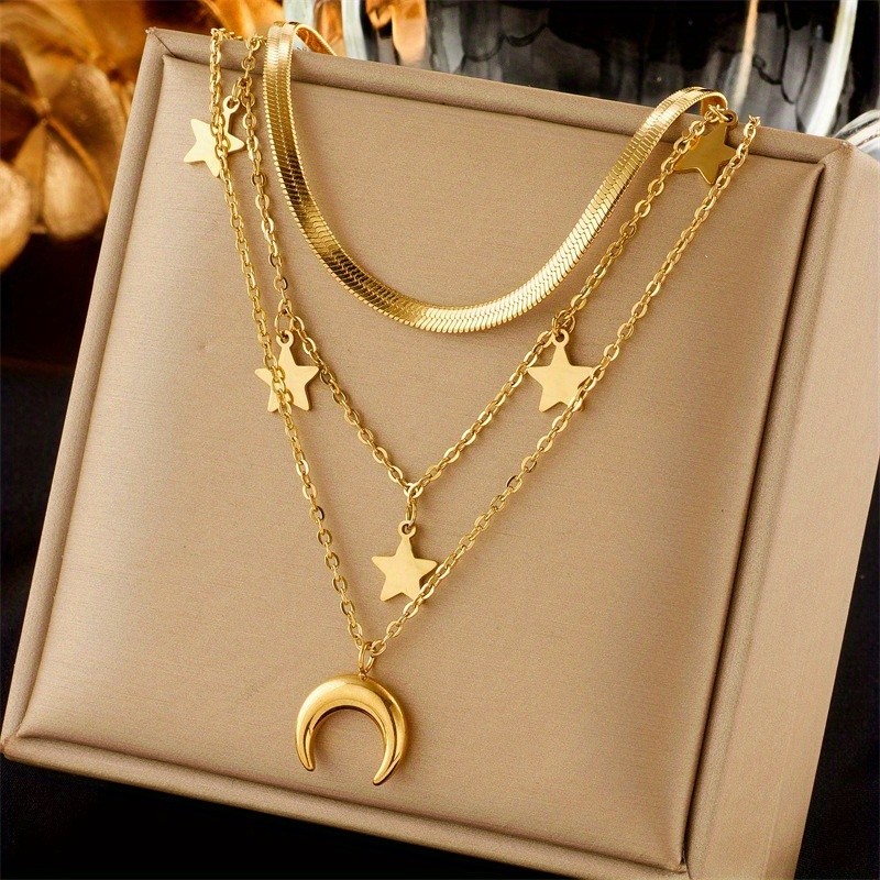 Women’s Multi-layer Layered Necklace Star Moon Pendant Collarbone Chain Alloy