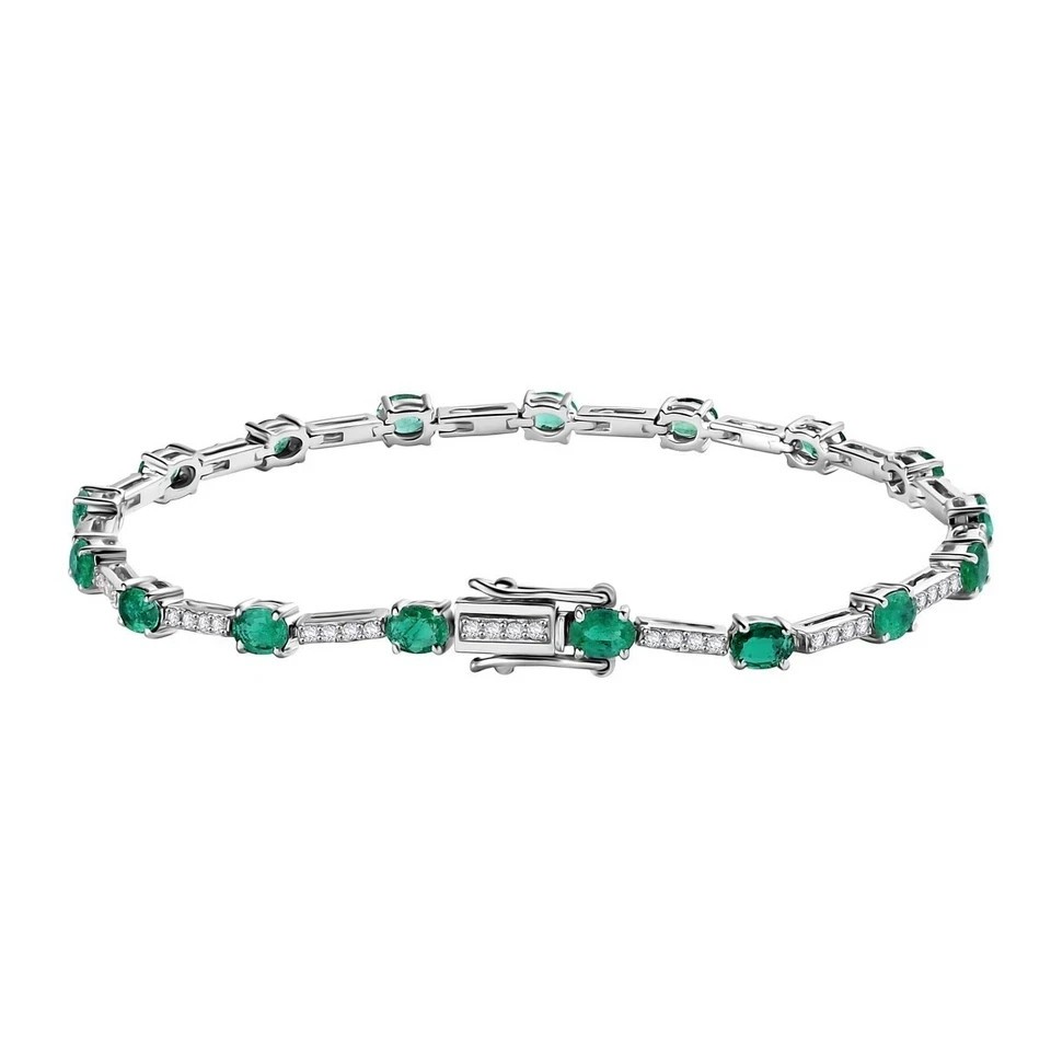 11 Ctw Oval Cut Created Emerald Women’s Tennis Bracelet 14K White Gold Plated