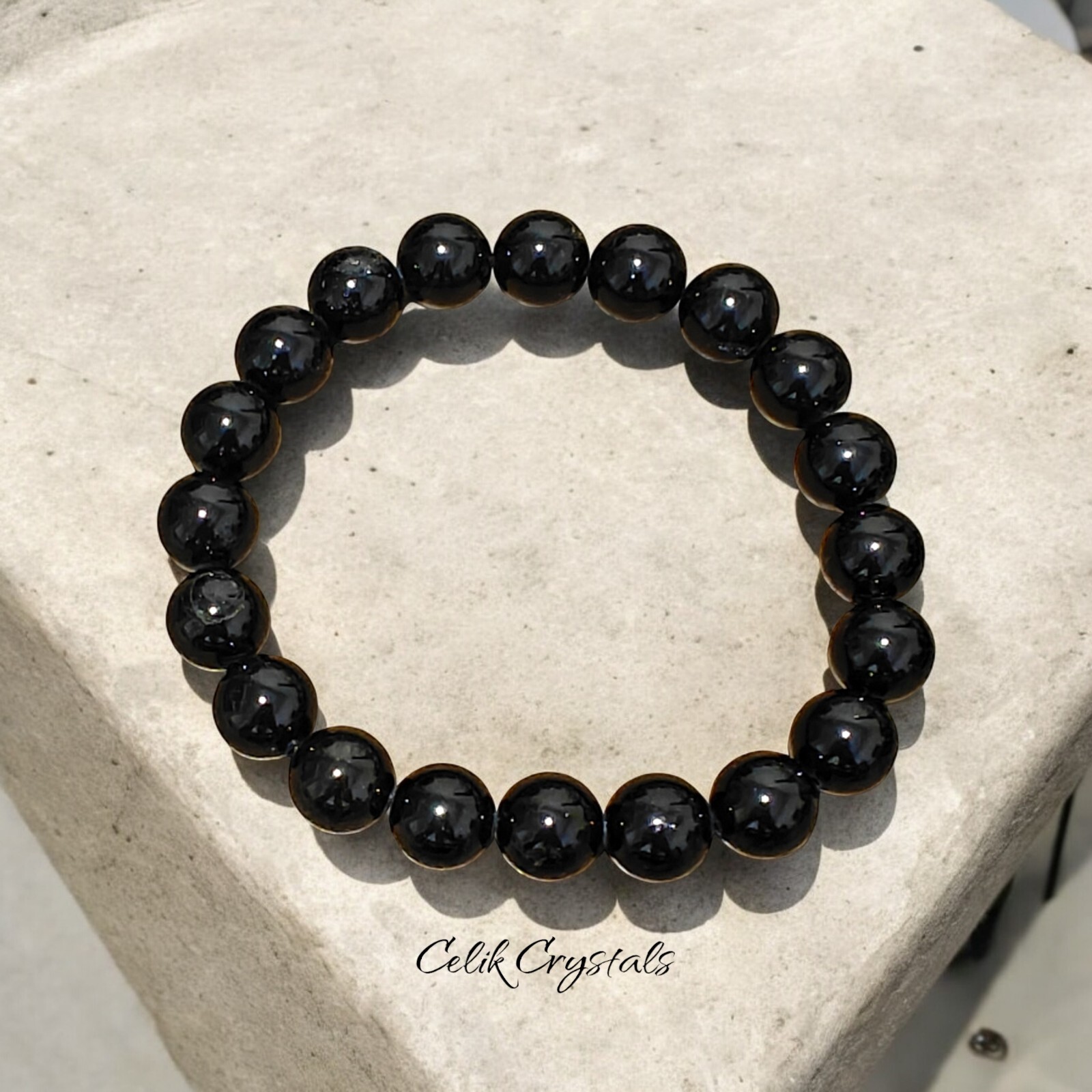 Black Tourmaline Bracelet Natural High Quality Stones 10mm Unisex Stretch…