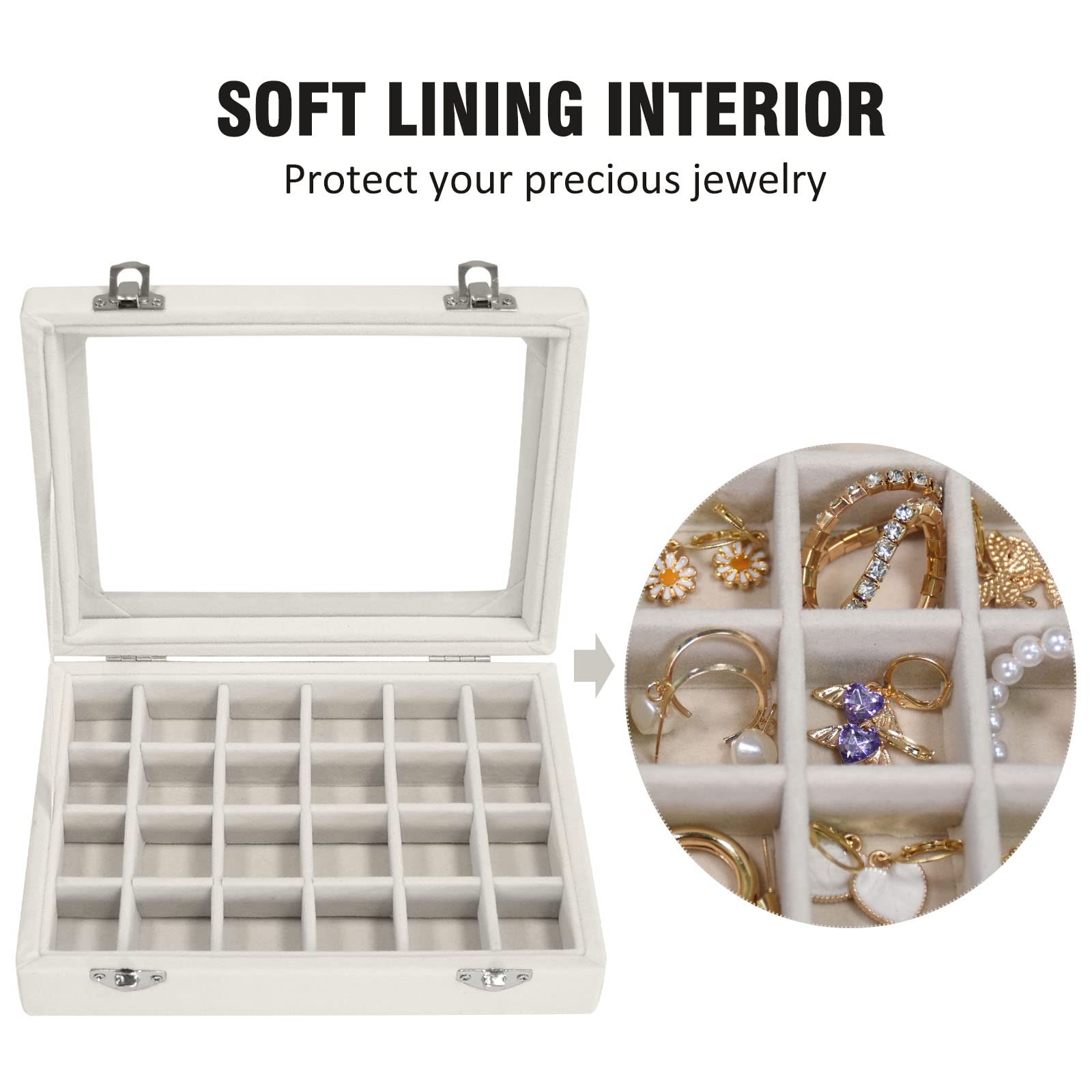 24 Grid Velvet Jewelry Ring Display Box Tray Holder Storage Case for Girls