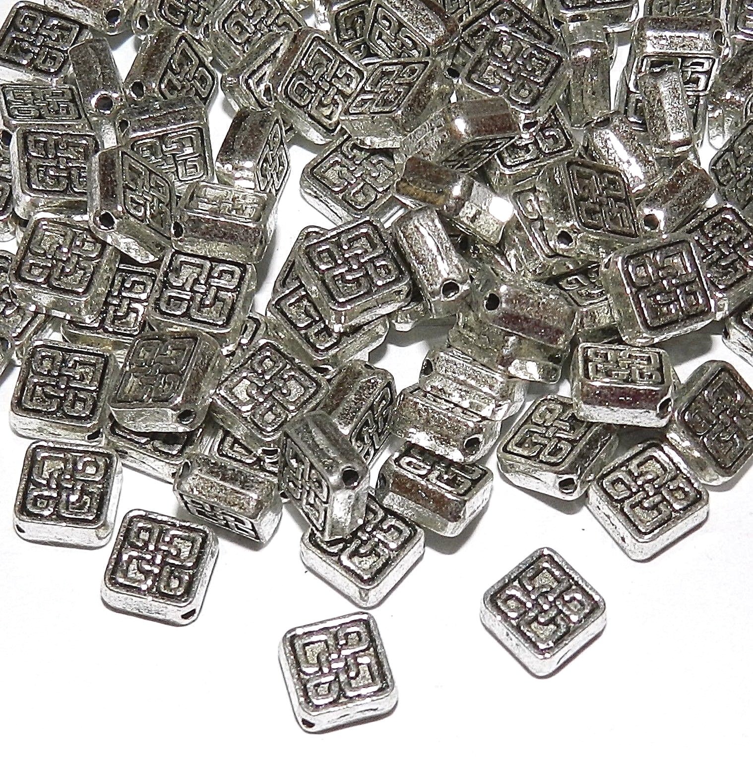 MBX7160 Antiqued Silver 8mm Square Diamond Metal Beads 250pc