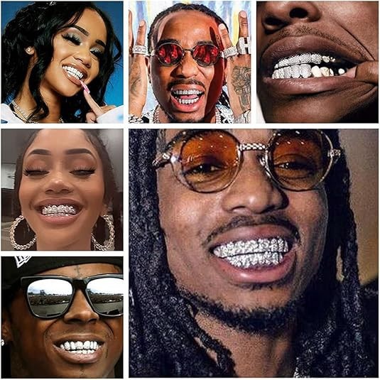 14K GP HipHop Teeth Dental Caps Grillz Top&Bottom Grills Set W/ Wax Real CZ