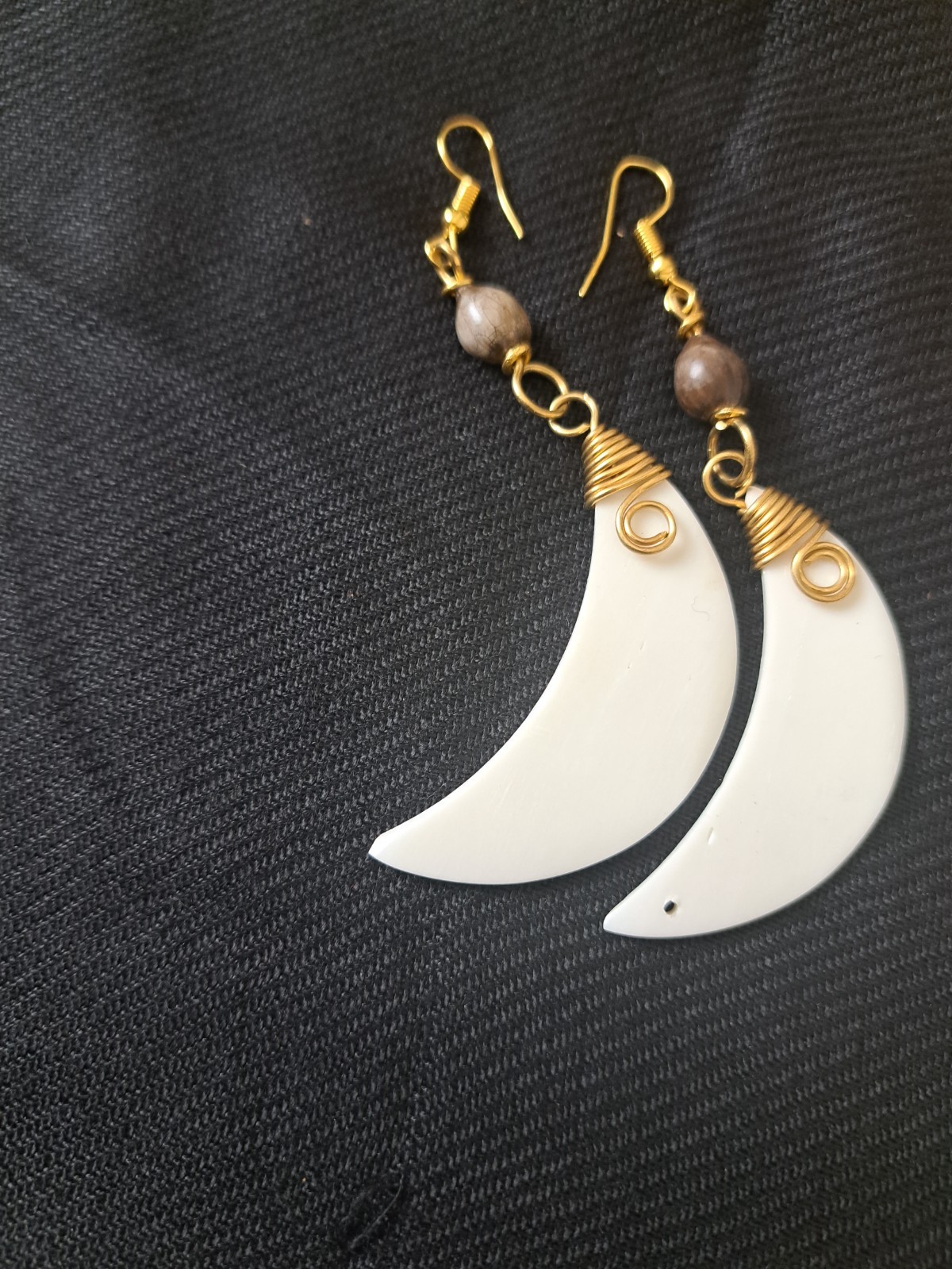 3″ Handcrafted African Bone Dangling Earrings With Bronze Spiral From Kenya