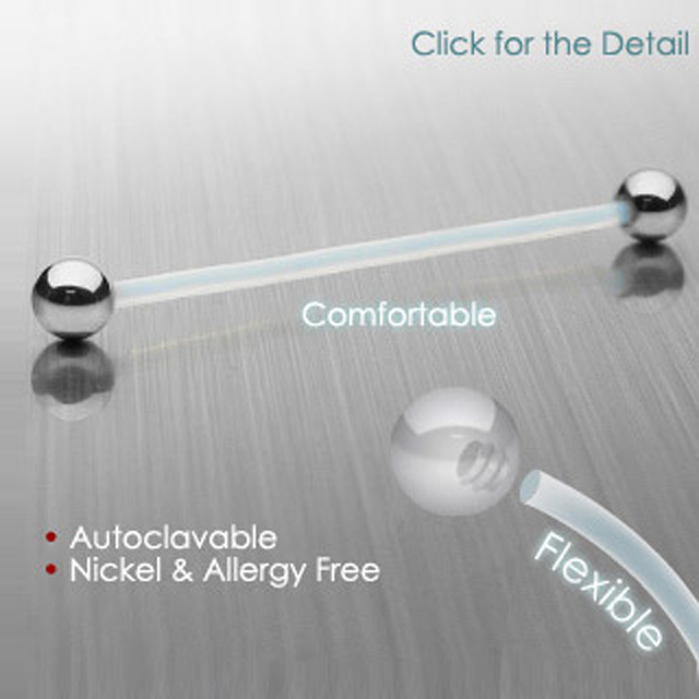 4 Pc Nickel Free Bioflex Flexible Industrial Barbells with Steel Balls 14g 1.5″