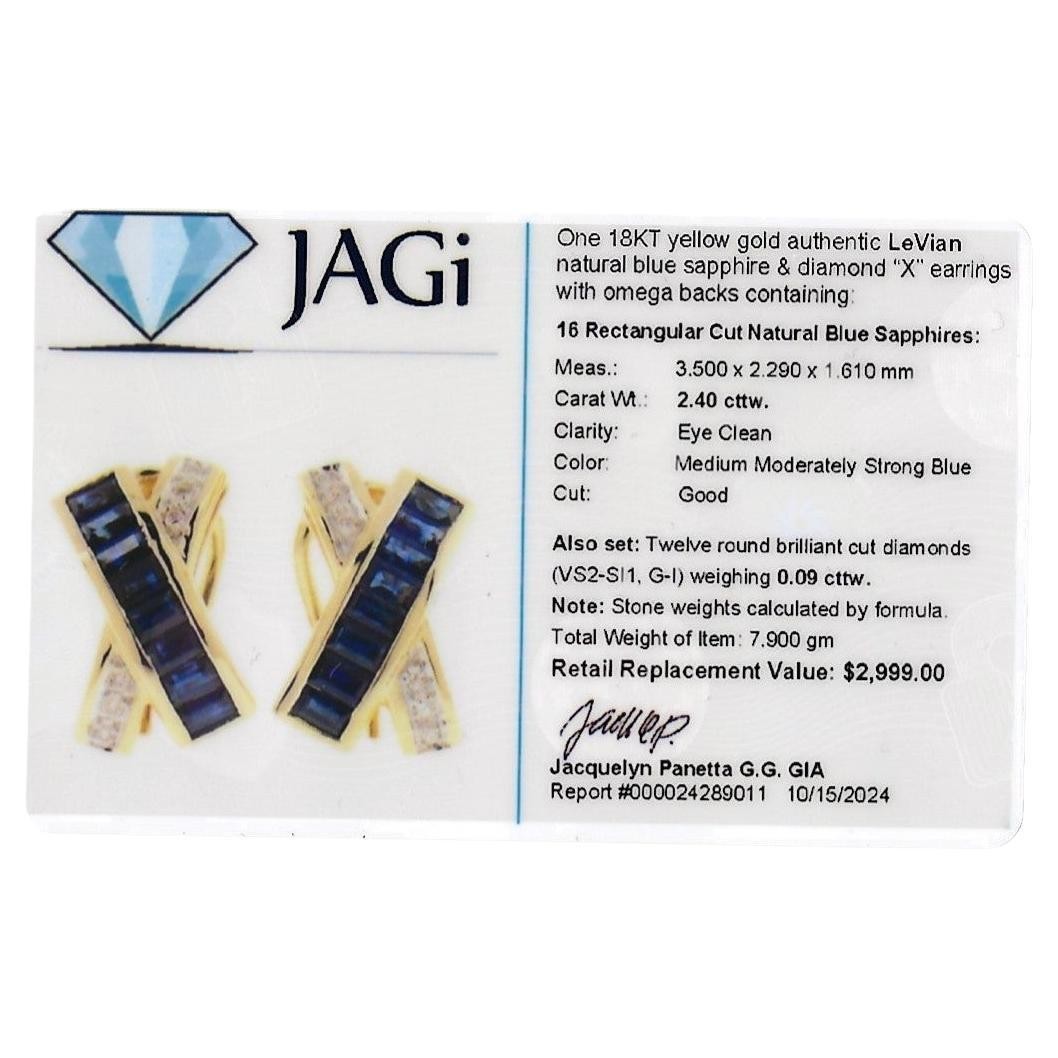 Le Vian Blue Sapphire and Diamond ‘X’ Omega Back Earrings 18 Karat Yellow Gold
