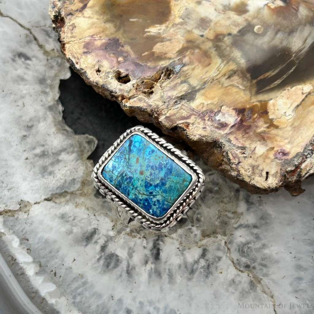 Sterling Silver Southwestern Style Shattuckite Decorated Bar Ring Sz 7 For Women