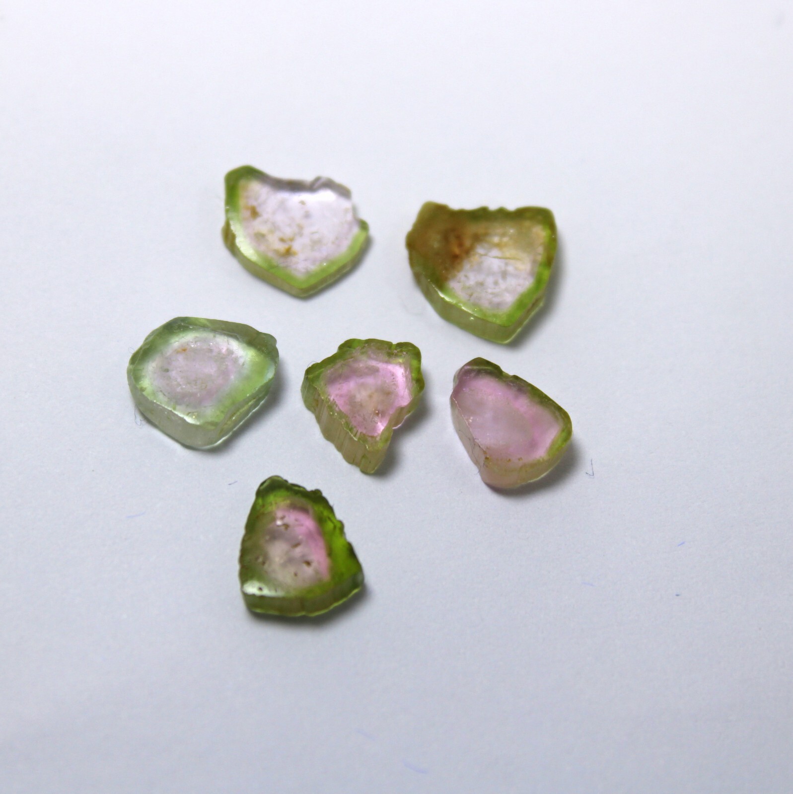 12.5 Carat Natural Smooth Watermelon Bi-Color Tourmaline Slice Shape 6 Piece Lot