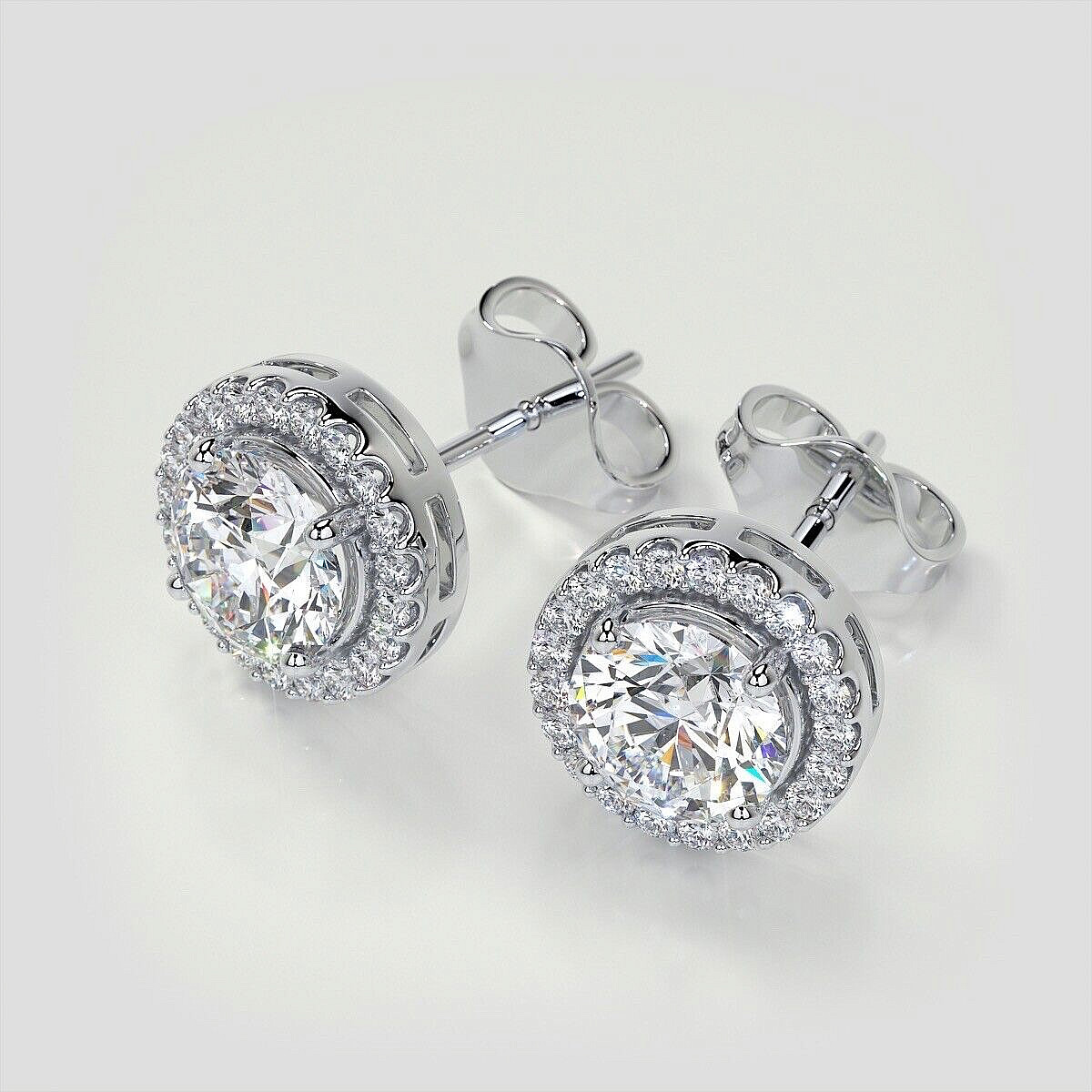 4.00 Ct Round Cut Lab Created Halo VVS1/D Stud Earrings 14K White Gold 8mm