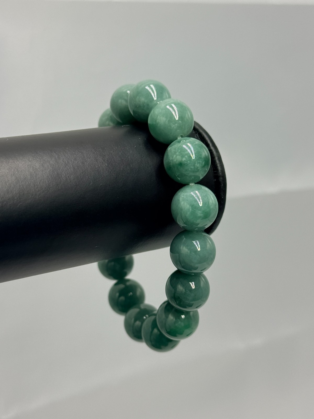 Certified Natural Grade A Jadeite Jade Beaded Bracelet Green 13.4 mm #500671