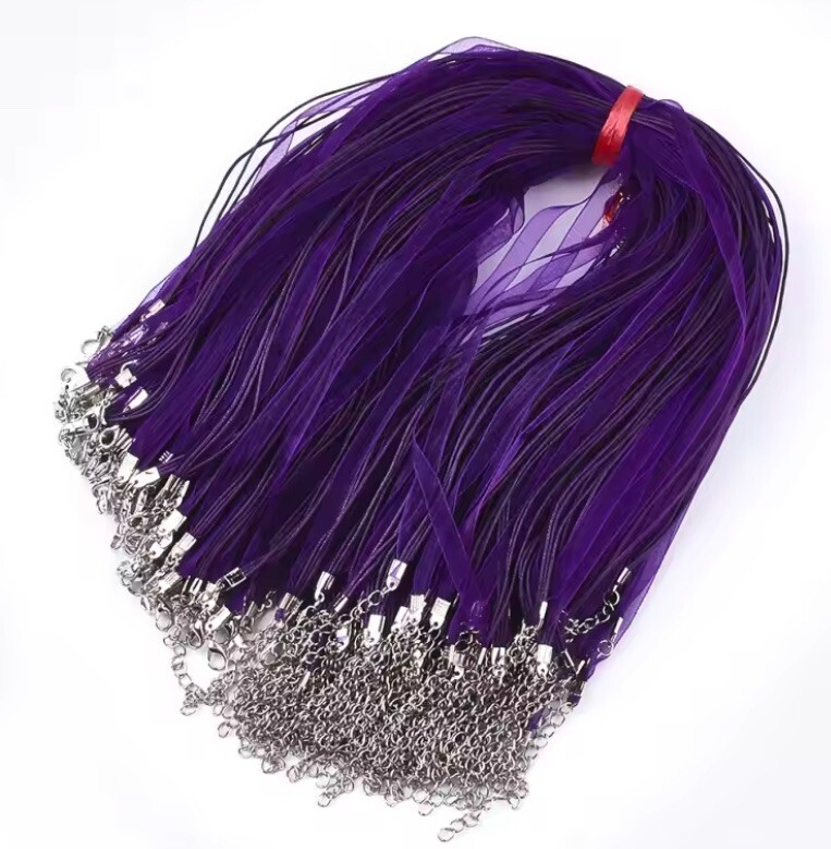 ORGANZA RIBBON CORD NECKLACE 17-18″ CHOOSE COLOR Purple Pink Black Burgundy More