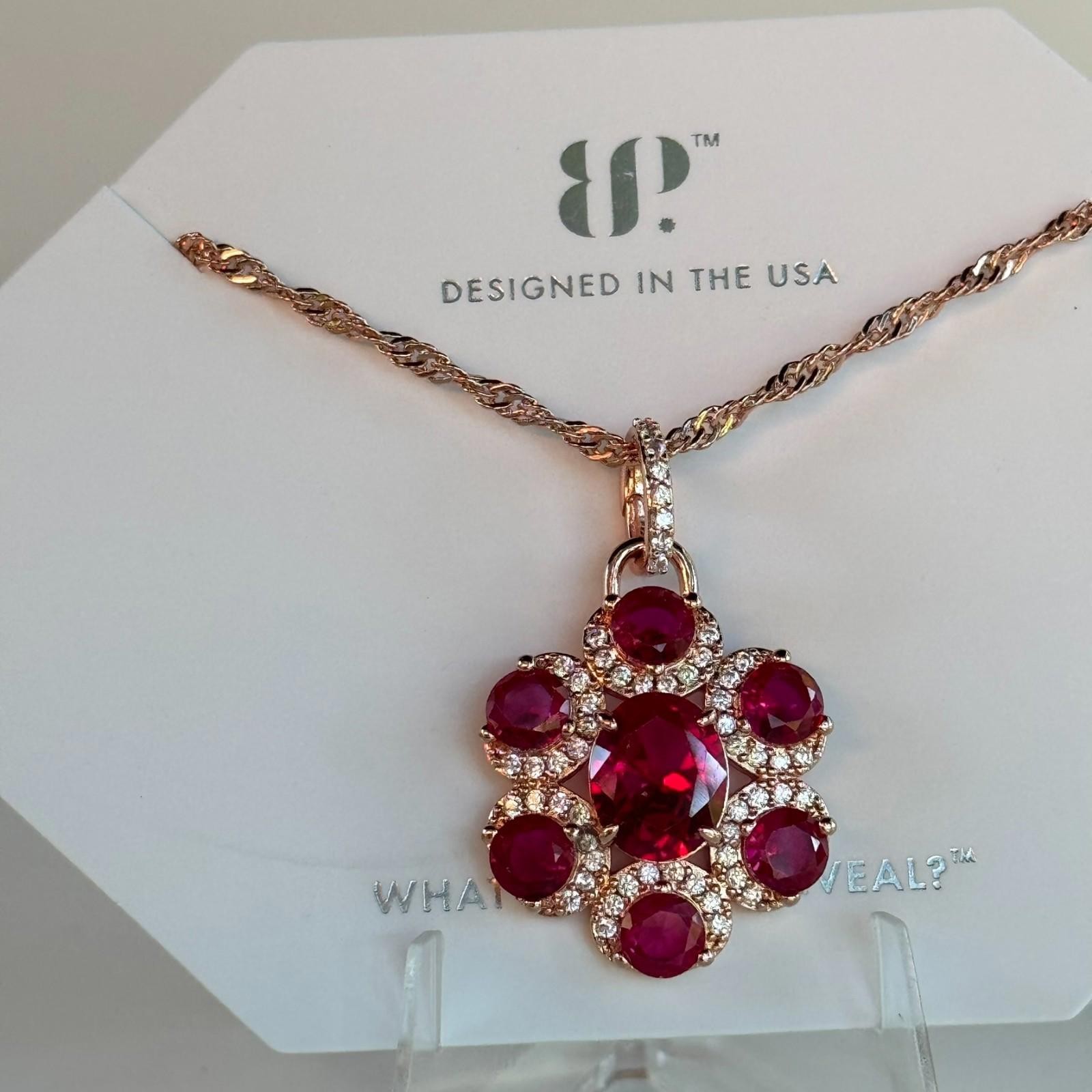Bomb Party July Flower Necklace “Ruby Bliss” NK48929 LC Ruby On Rose Gold