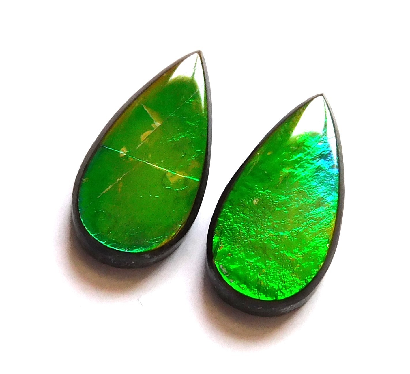 6.90 Cts Natural Ammolite (15mmx8mm each) Loose Cabochon Match Pair JK28