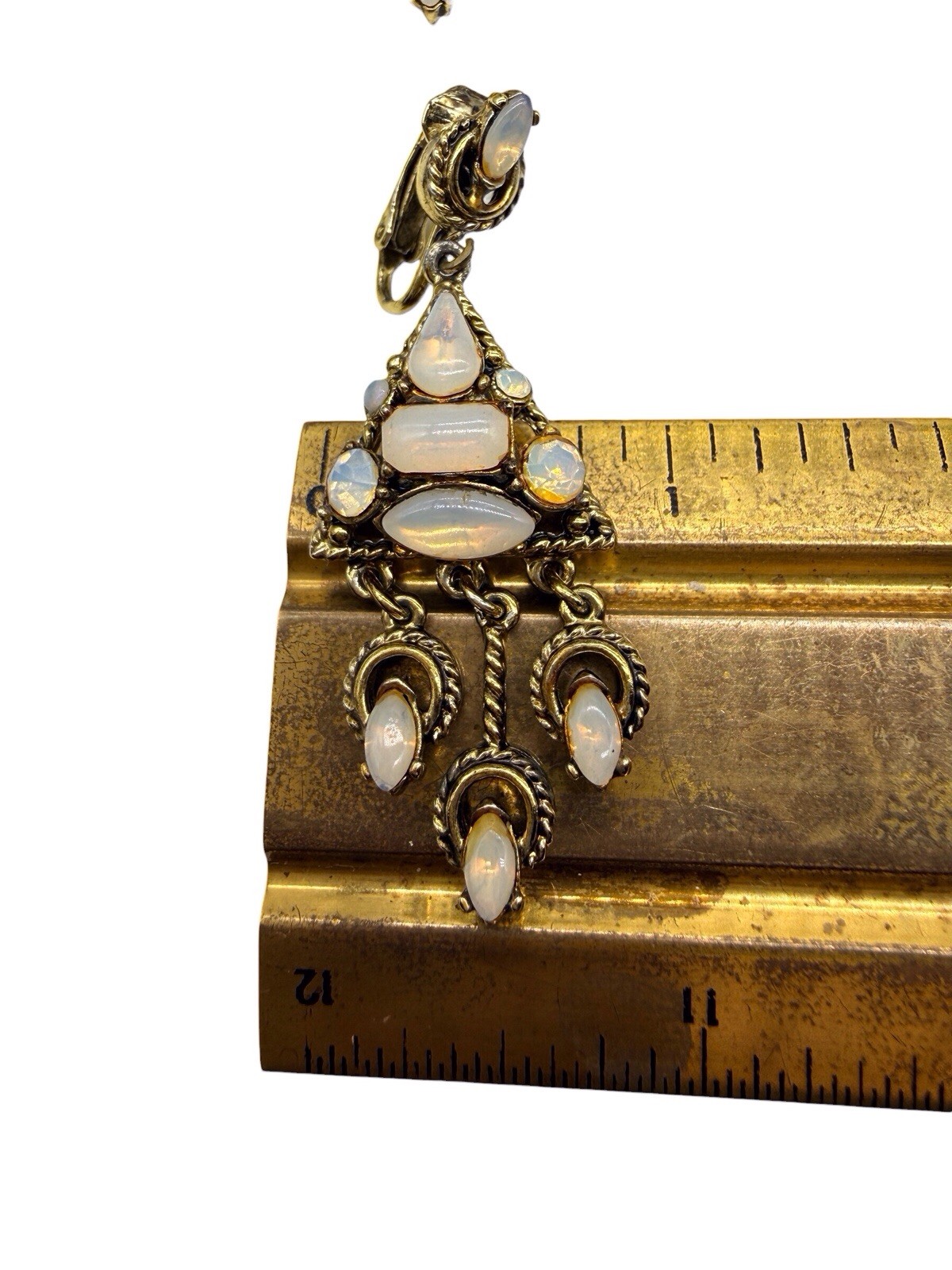 Vtg Hollycraft Set Brooch Dangle Earrings Fiery Opal Rhinestone Gold 50s 60s C