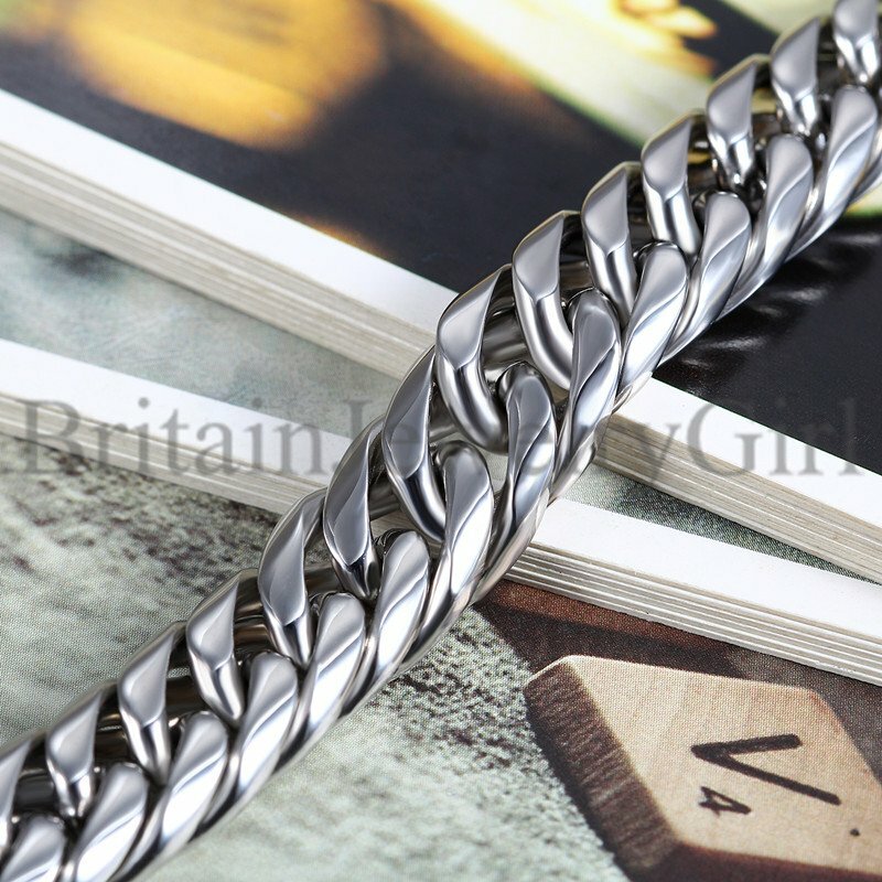 8.7″ Stainless Steel Cuban Curb Chain Bangle Bracelet for Men Punk Biker*12MM