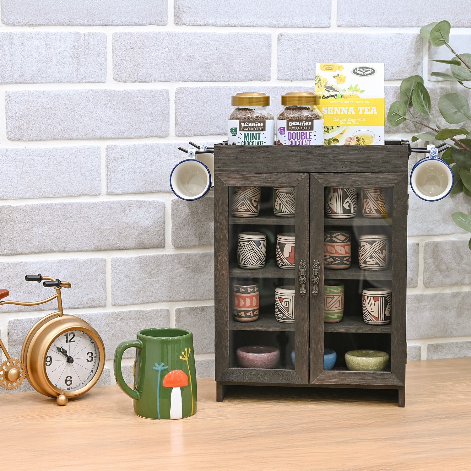 Neuxi Wooden Countertop Storage Cabinet Adjustable Shelves Dark Brown