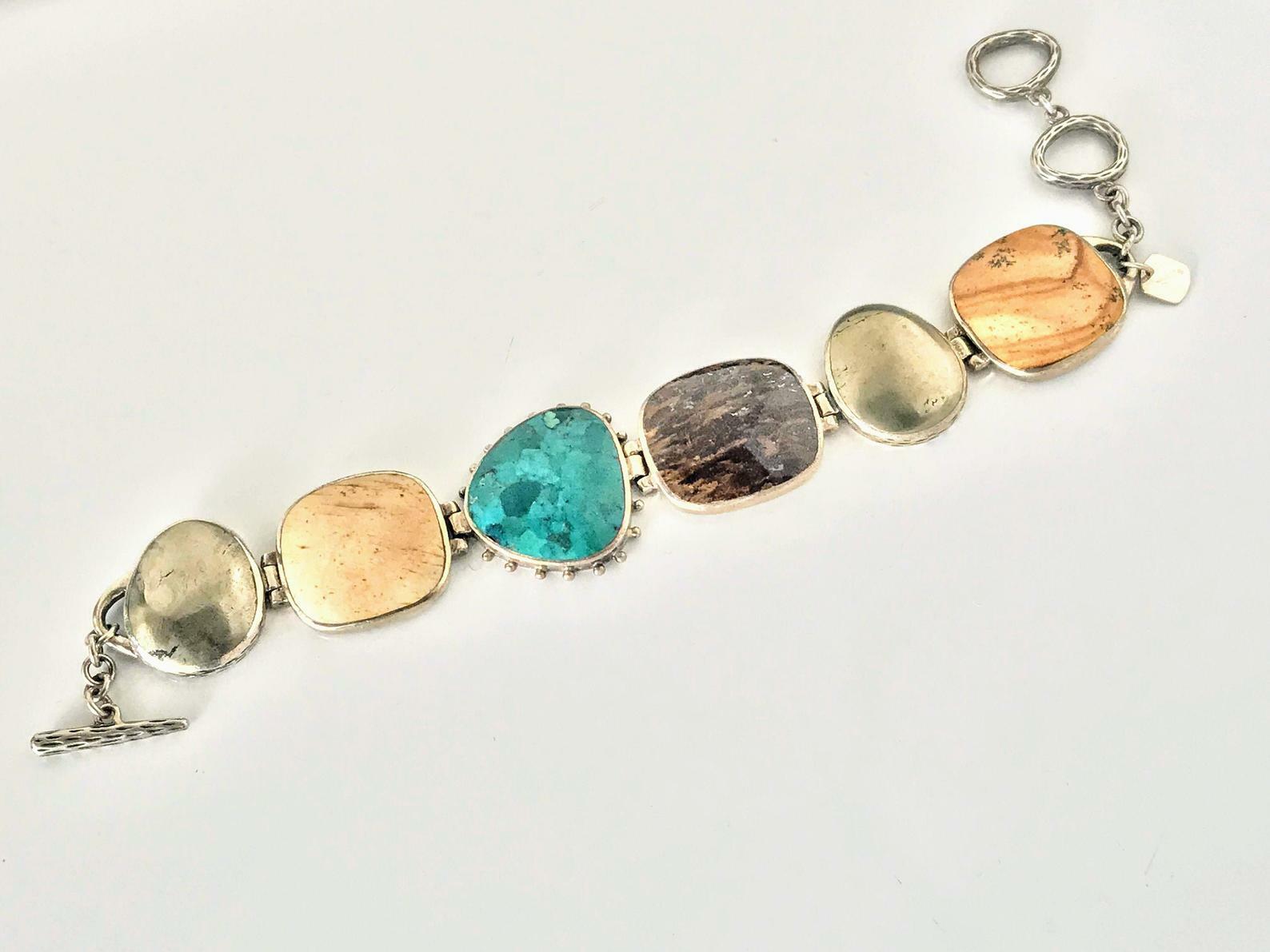 Silpada Pyrite Turquoise Bronzite Jasper 925 Sterling Silver Bracelet B1934 CUTE
