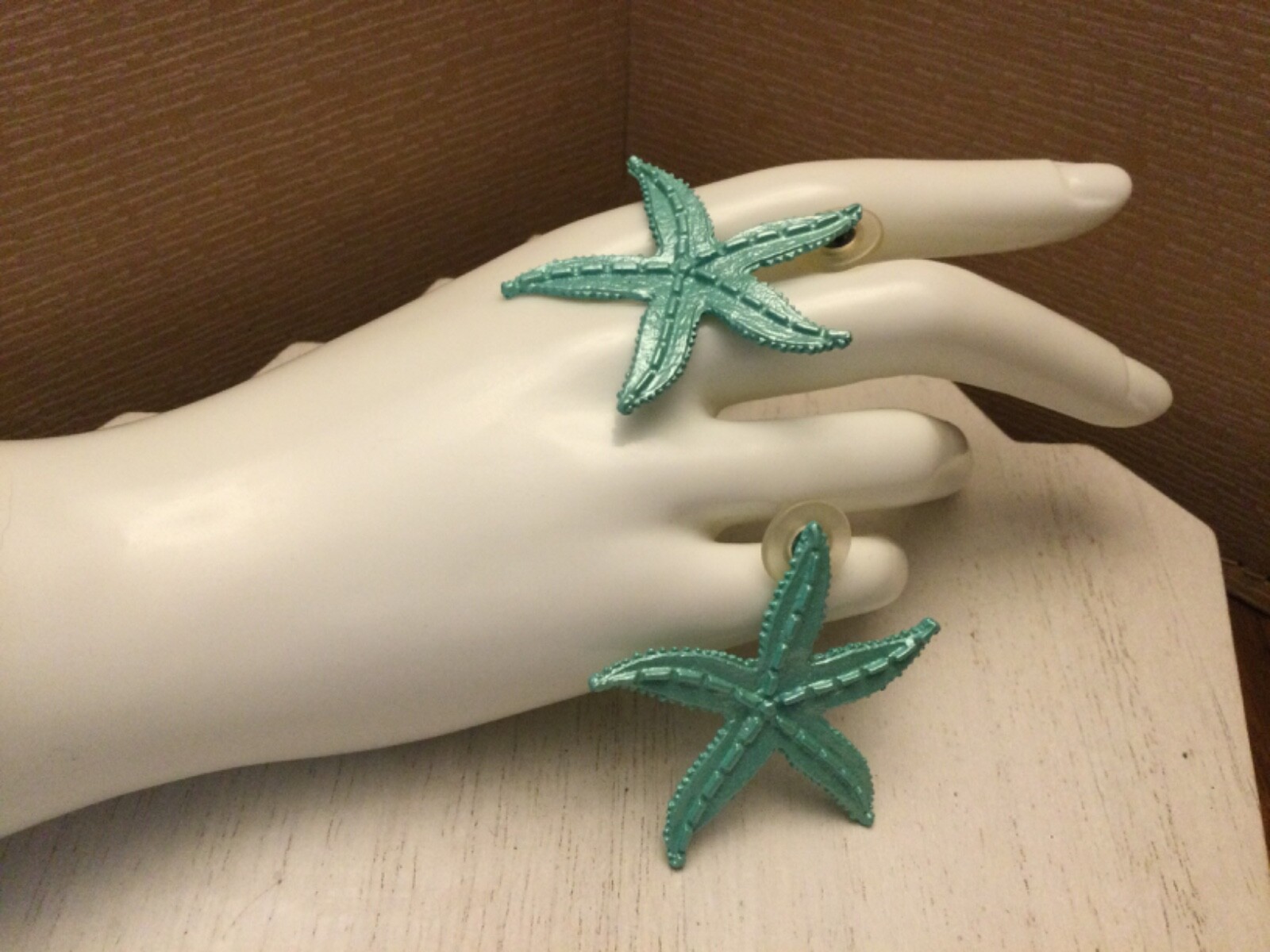 Vintage Estate Shimmer Aqua Color Starfish Shaped Pierced Earrings