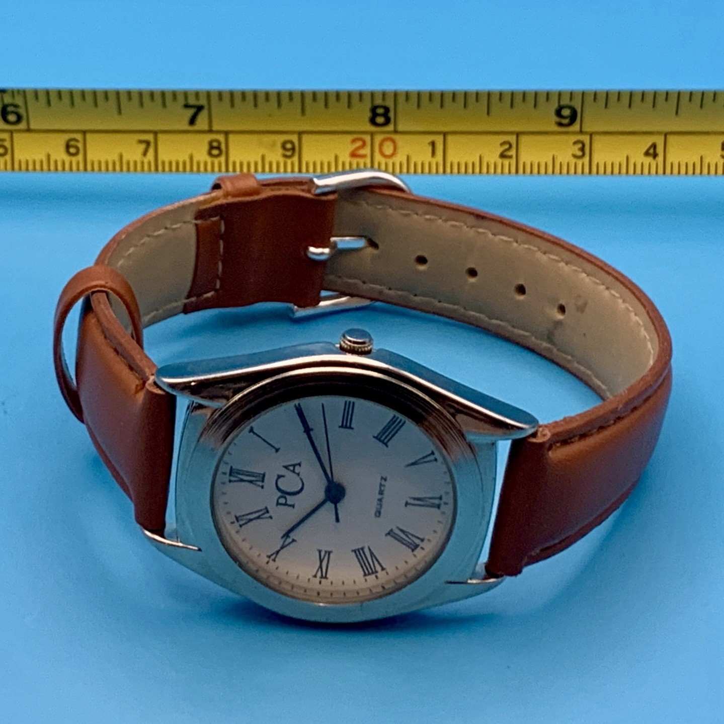 PCA Women’s Swiss Parts Quartz Wristwatch Faux Leather Strap Working New Battery