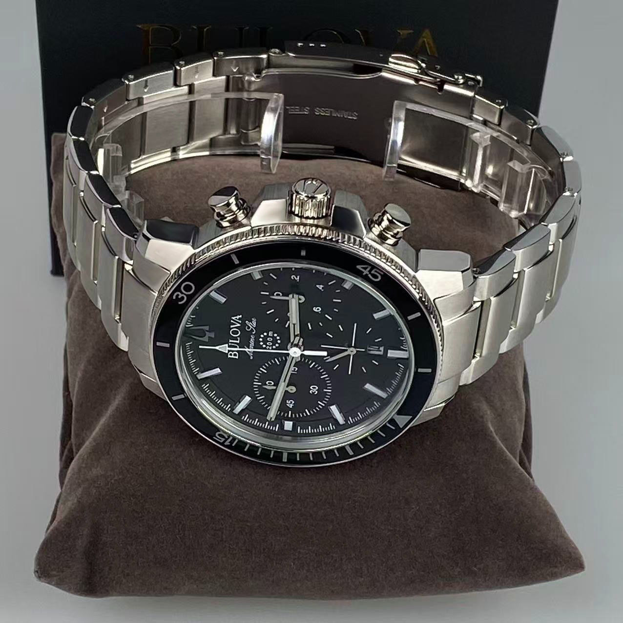 Bulova 96B272 Men’s Marine Star Quartz Watch Black Dial Stainless Steel 45mm
