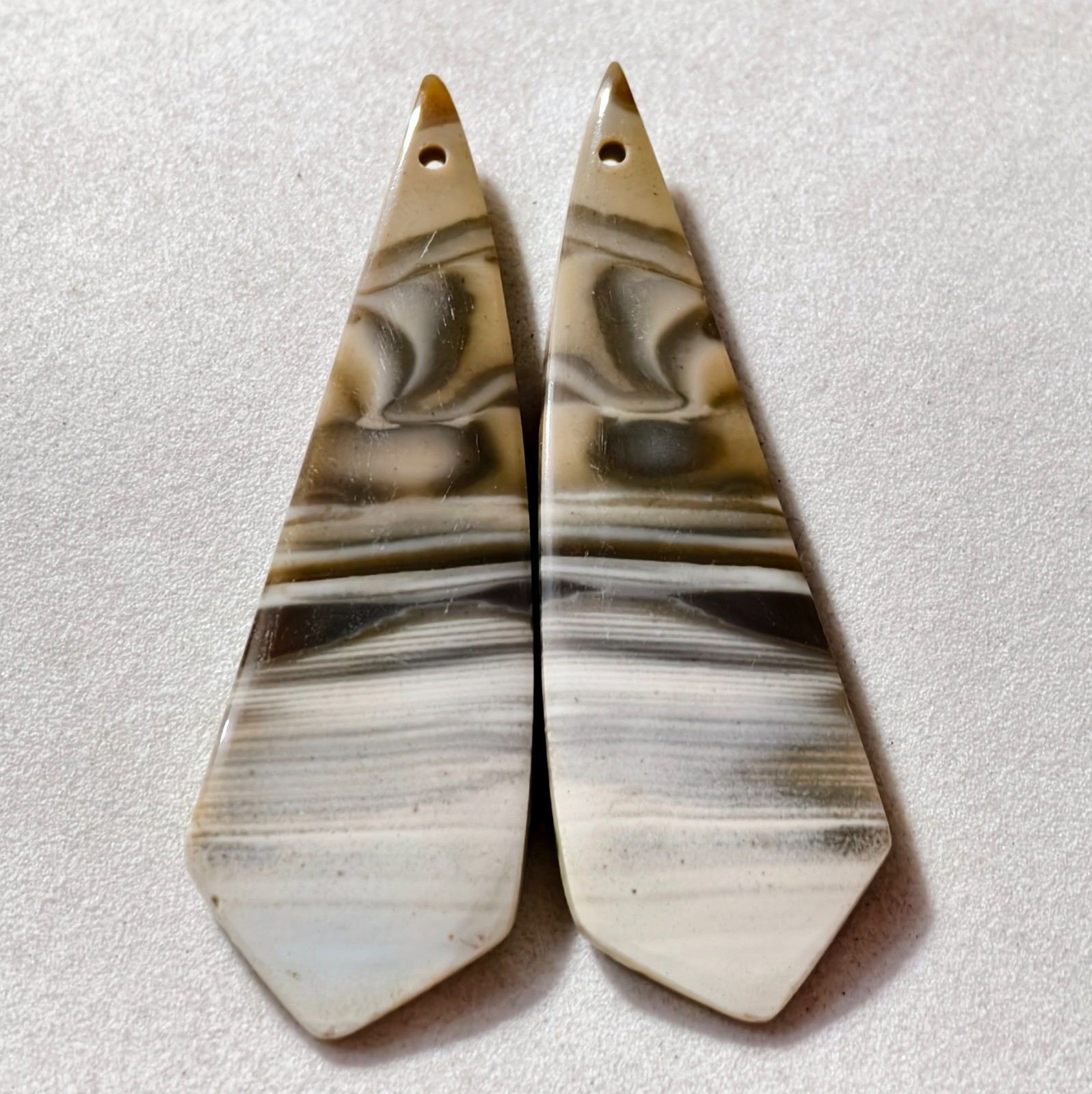 36 Cts Natural Flint Drilled Match Pair Cabochon Gemstone 47 X 15.4 MM