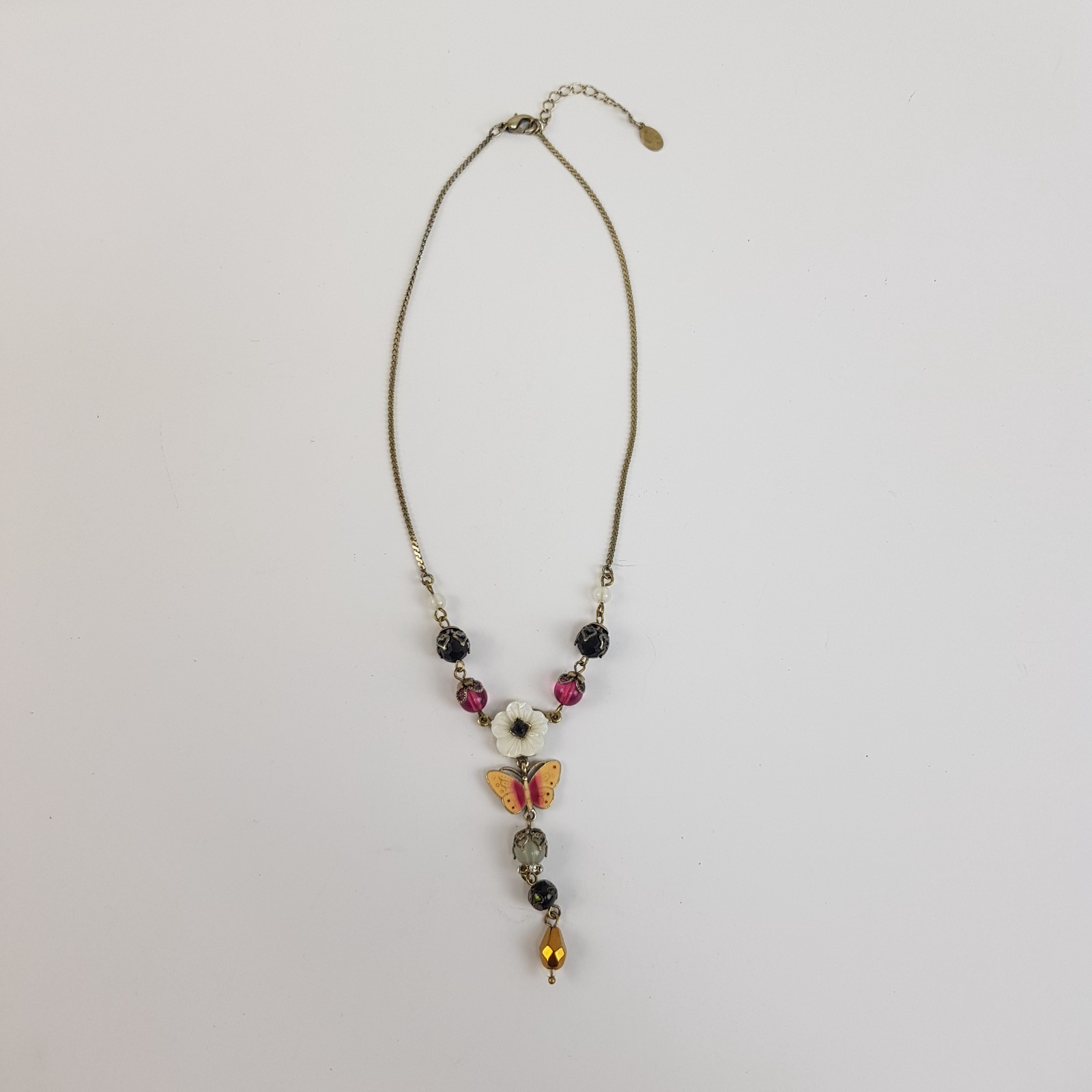 Accessorize Bronze Tone Enamel Butterfly & Shell Flower Design Necklace Unboxed