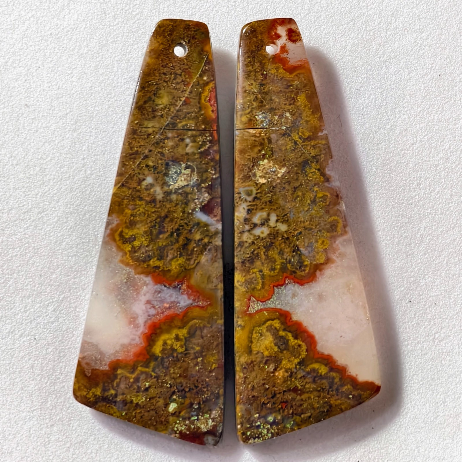 45 Cts Natural Seam Agate Drilled Match Pair Cabochon Gemstone 44.2 X 15.1 MM