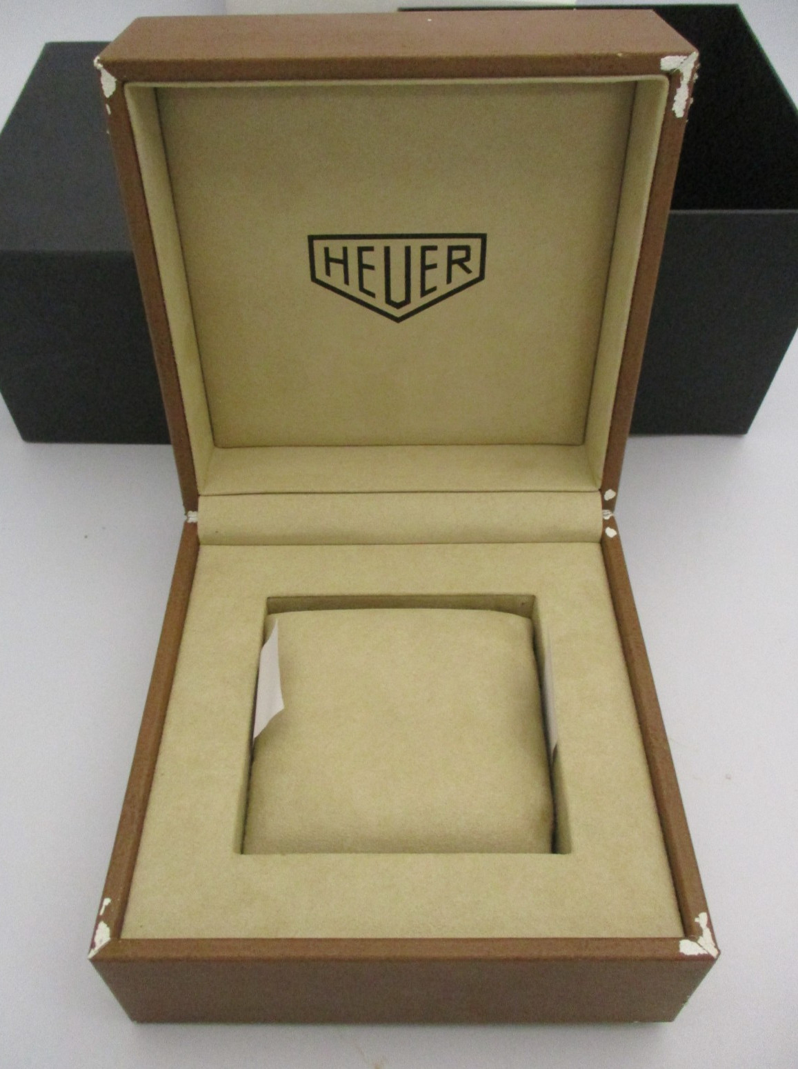 HEUER Brown Watch Chest Box Pillow Set, Black Outer Cartons & White Outer Sleeve