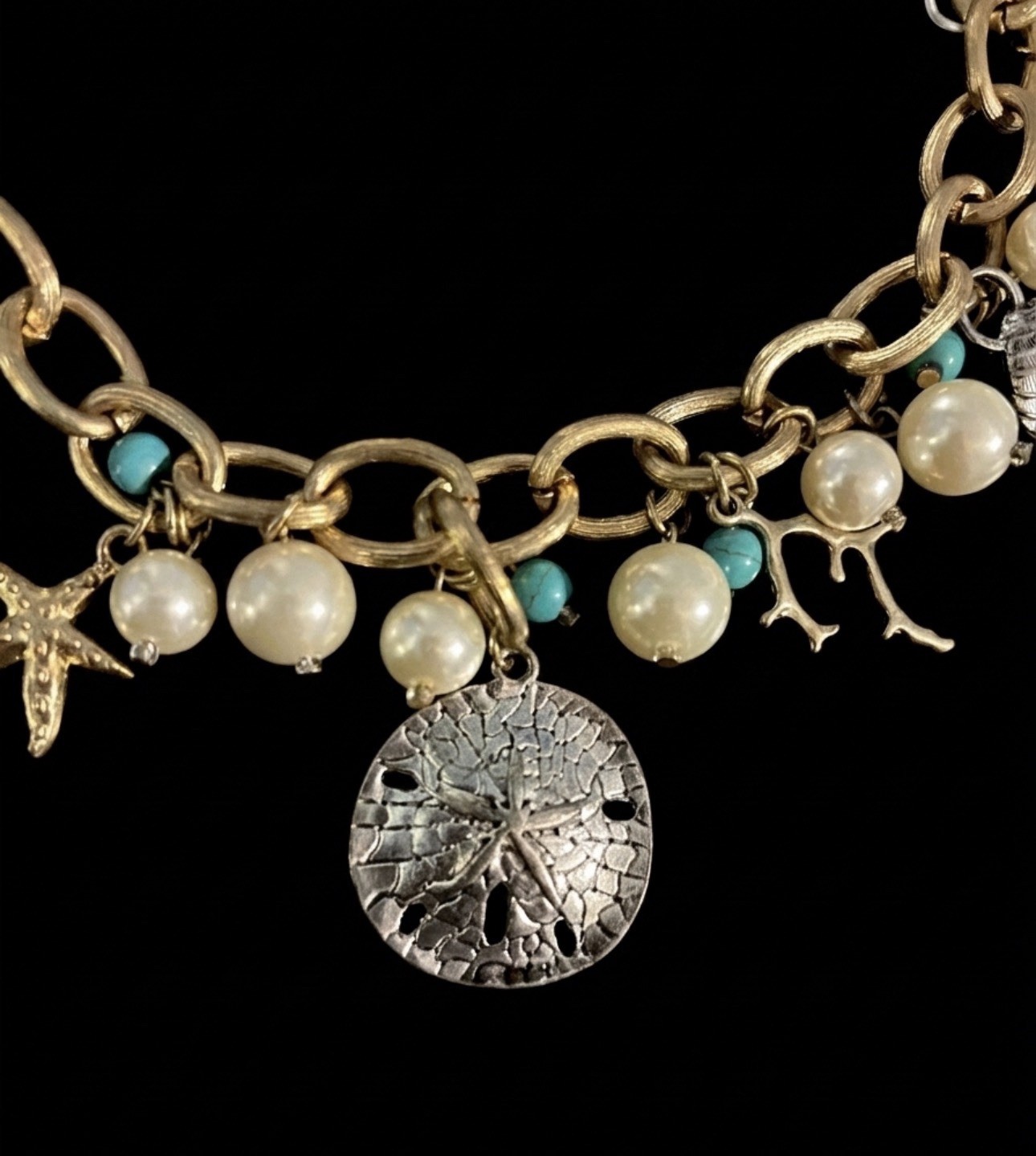 Handpicked Sea Charm Necklace NWT Gold Tone Sand Dollar Pearl Starfish