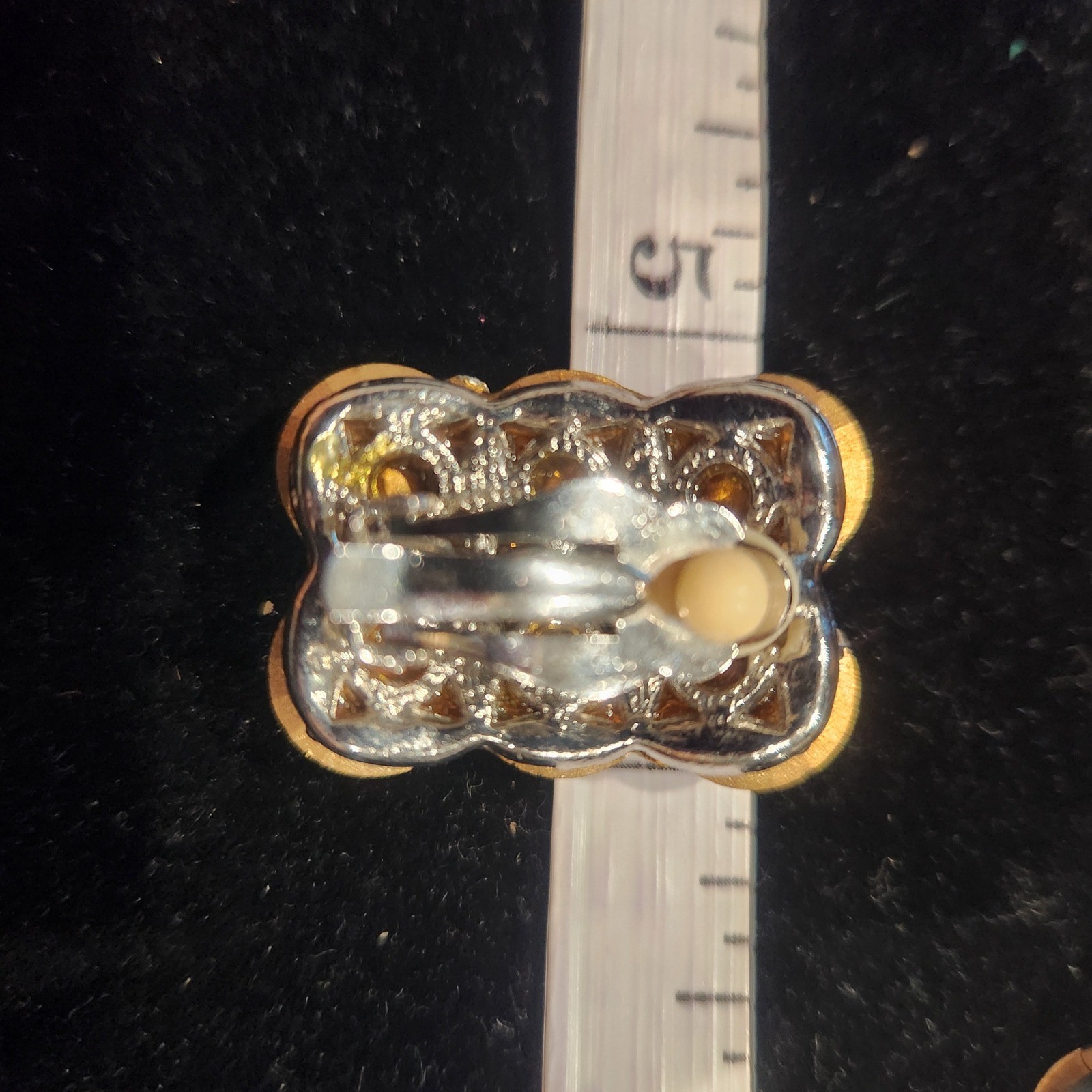 Vintage Clear Crystal Cluster Clip On Earrings Silver Tone Scalloped Statement
