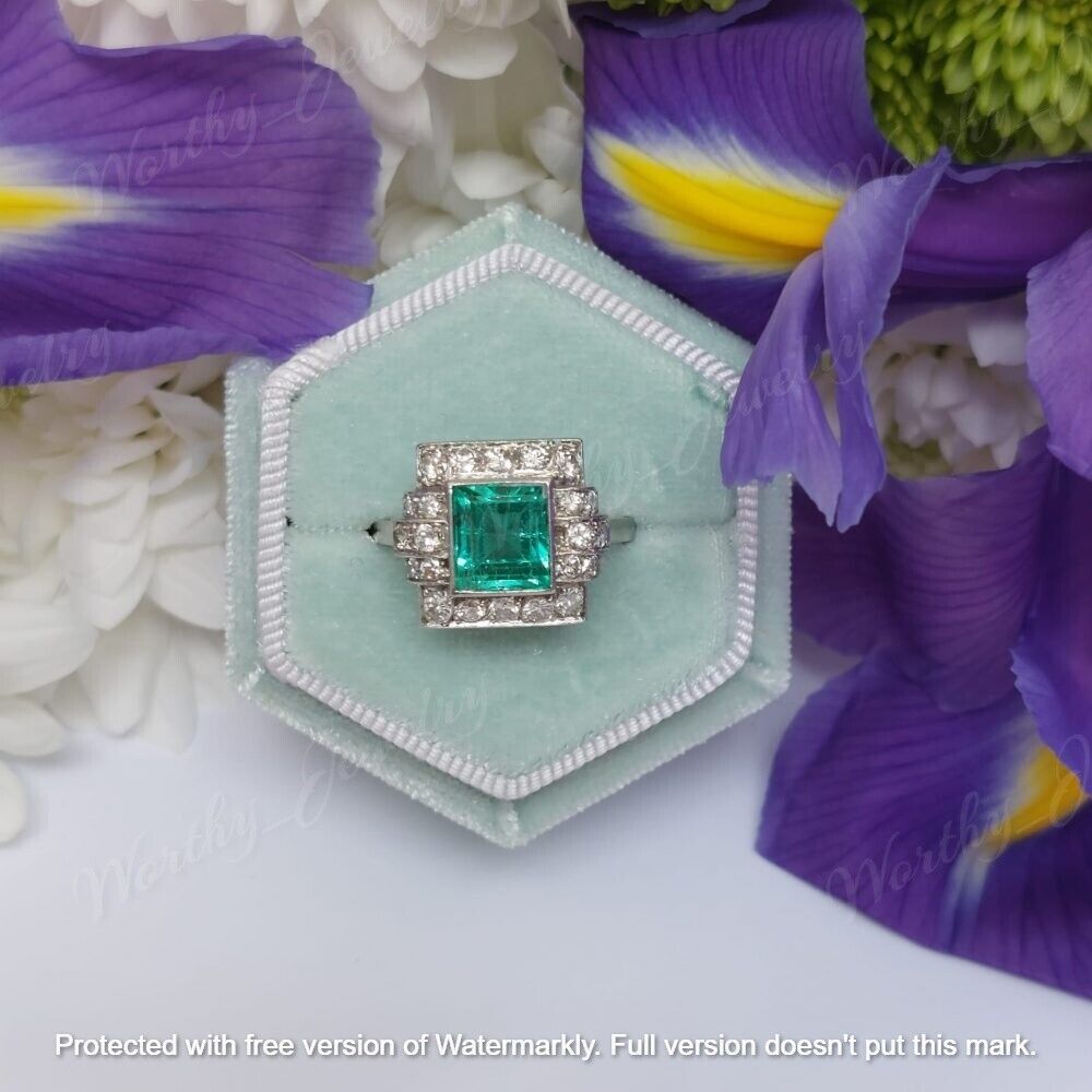 2.30Ct Lab-Created Green Emerald Halo Wedding Ring 14K White Gold Over