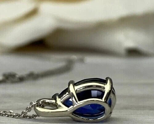 2.00Ct Pear Cut Lab Created Sapphire Solitaire Pendant 14K White Gold Plated